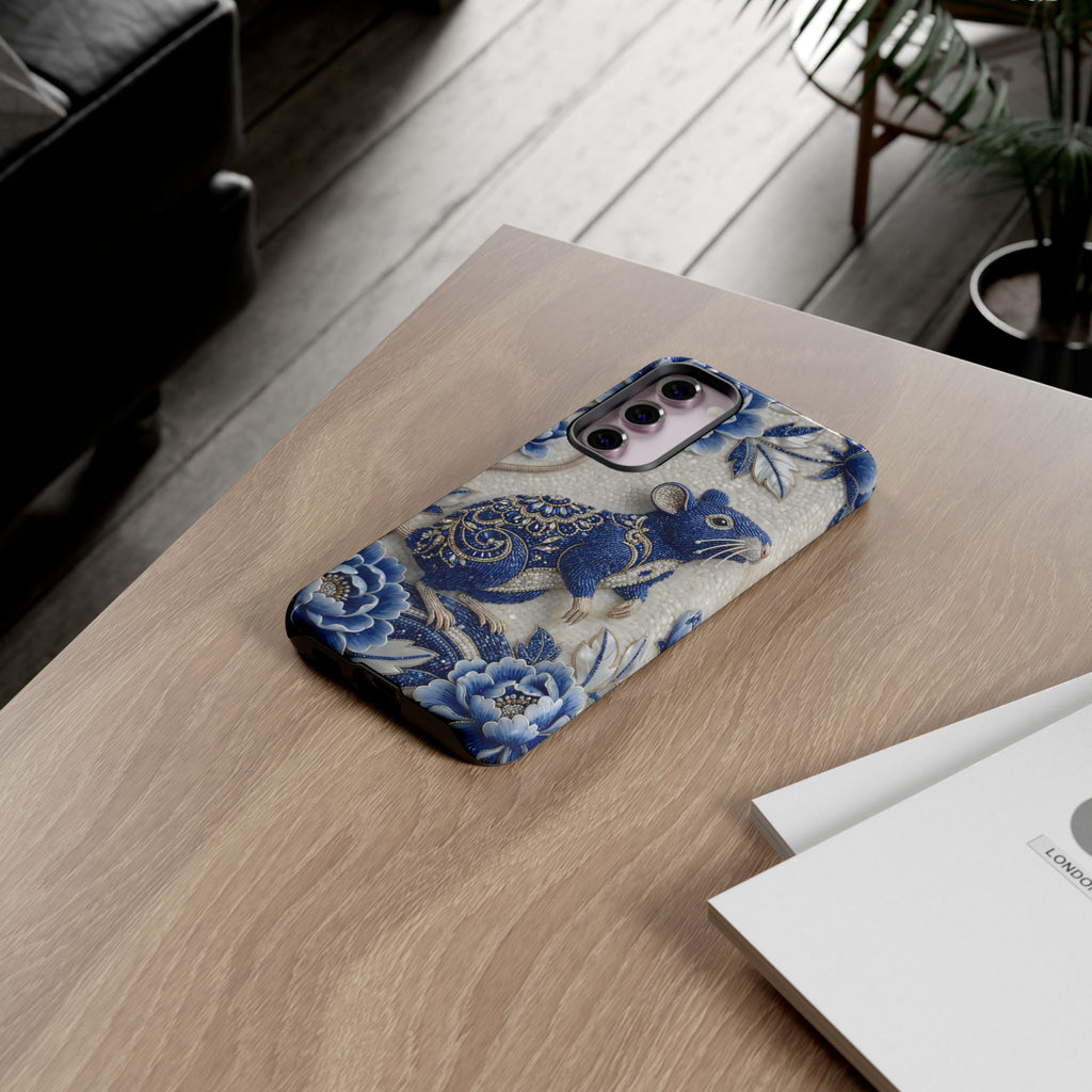 Asian Zodiac Rat Samsung Galaxy Phone Case | Blue & White Porcelain Art Slim Protective iPhone Case | Year of the Rat Gift