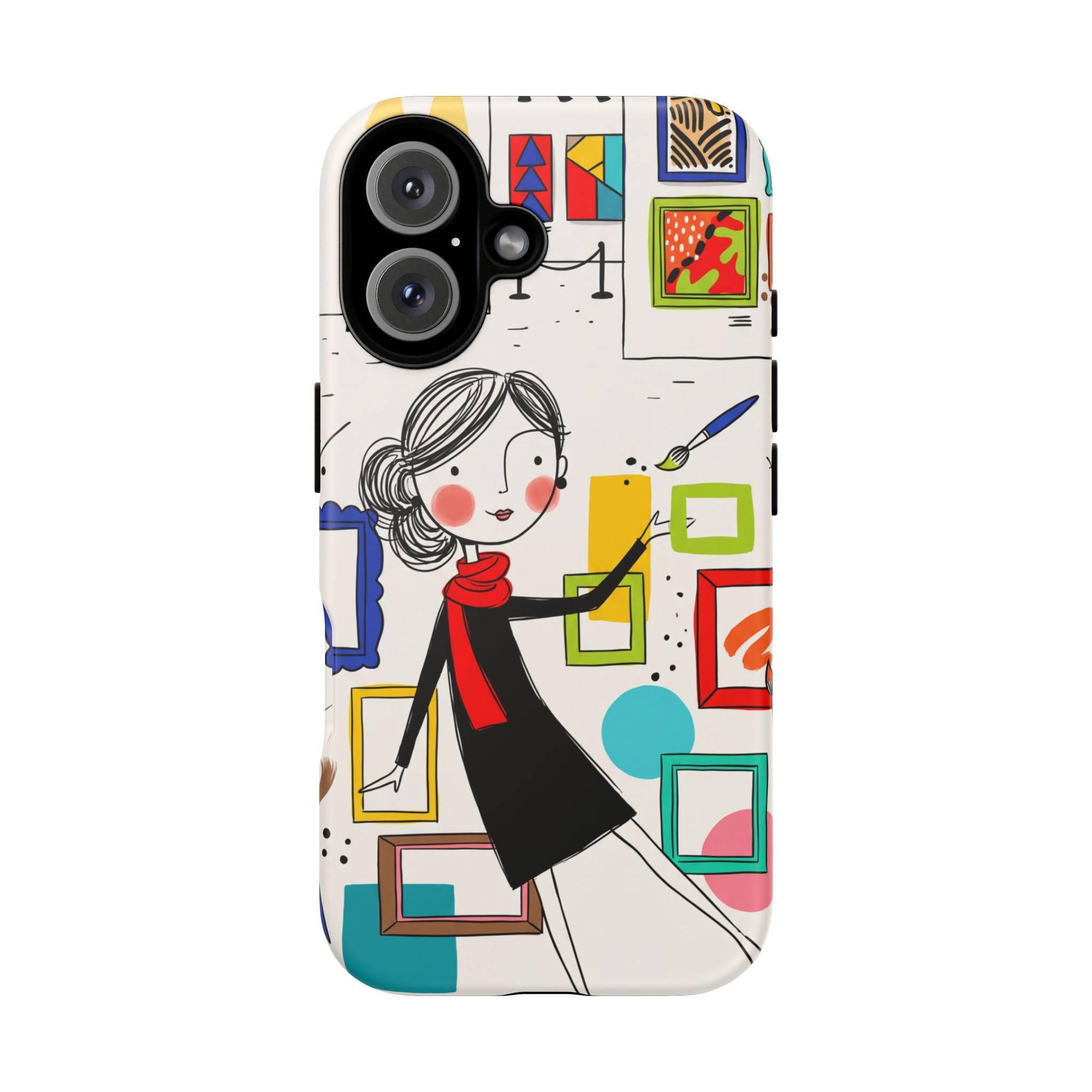Art Gallery Illustration iPhone Case | Cute Woman with Frames Design