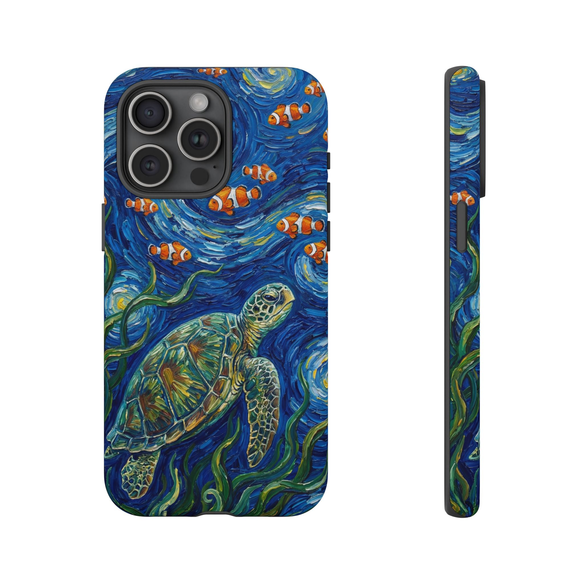 Sea Turtle & Clownfish Tough iPhone Case | Van Gogh Style Ocean Art