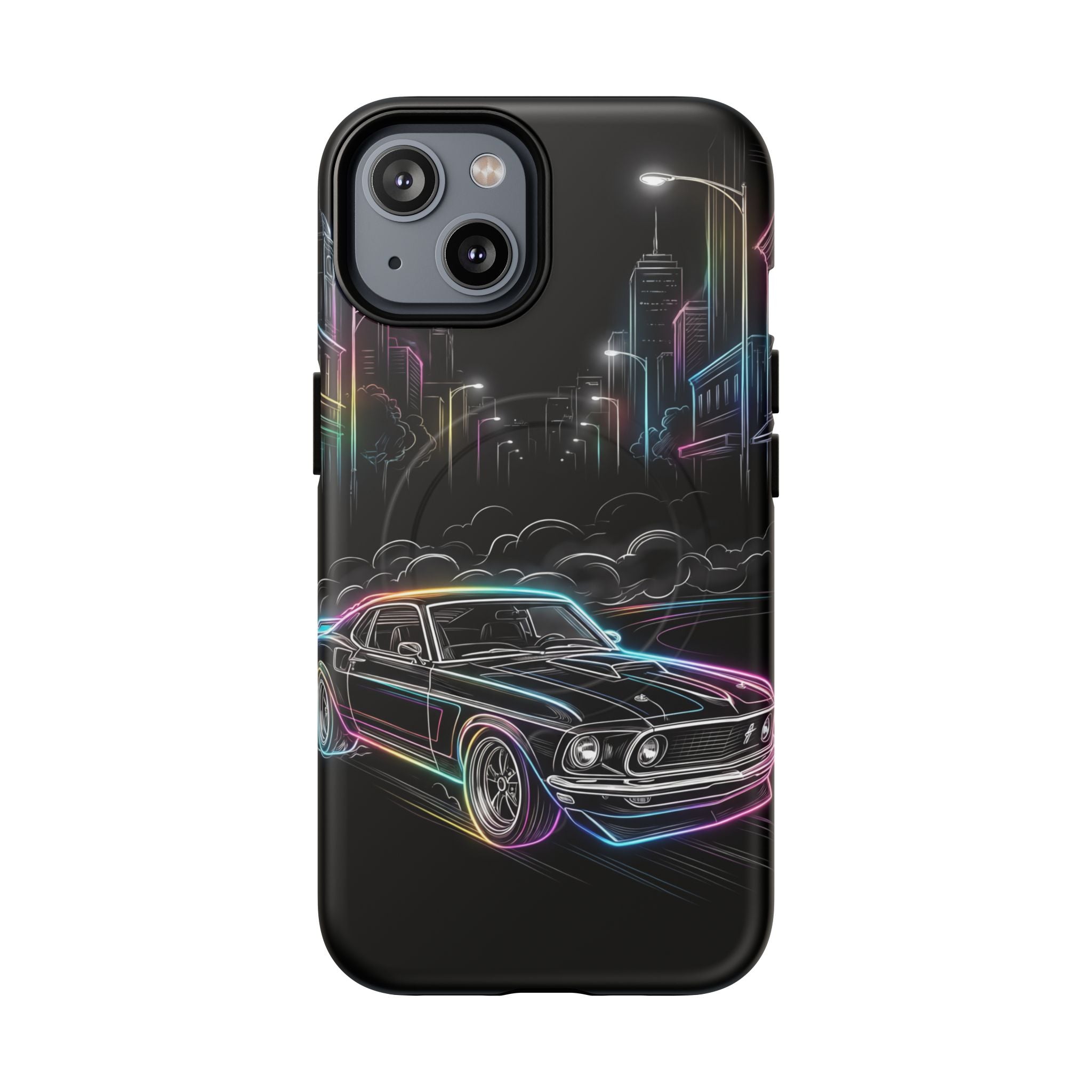 Neon Muscle Car MagSafe iPhone Case | Retro City Nightscape