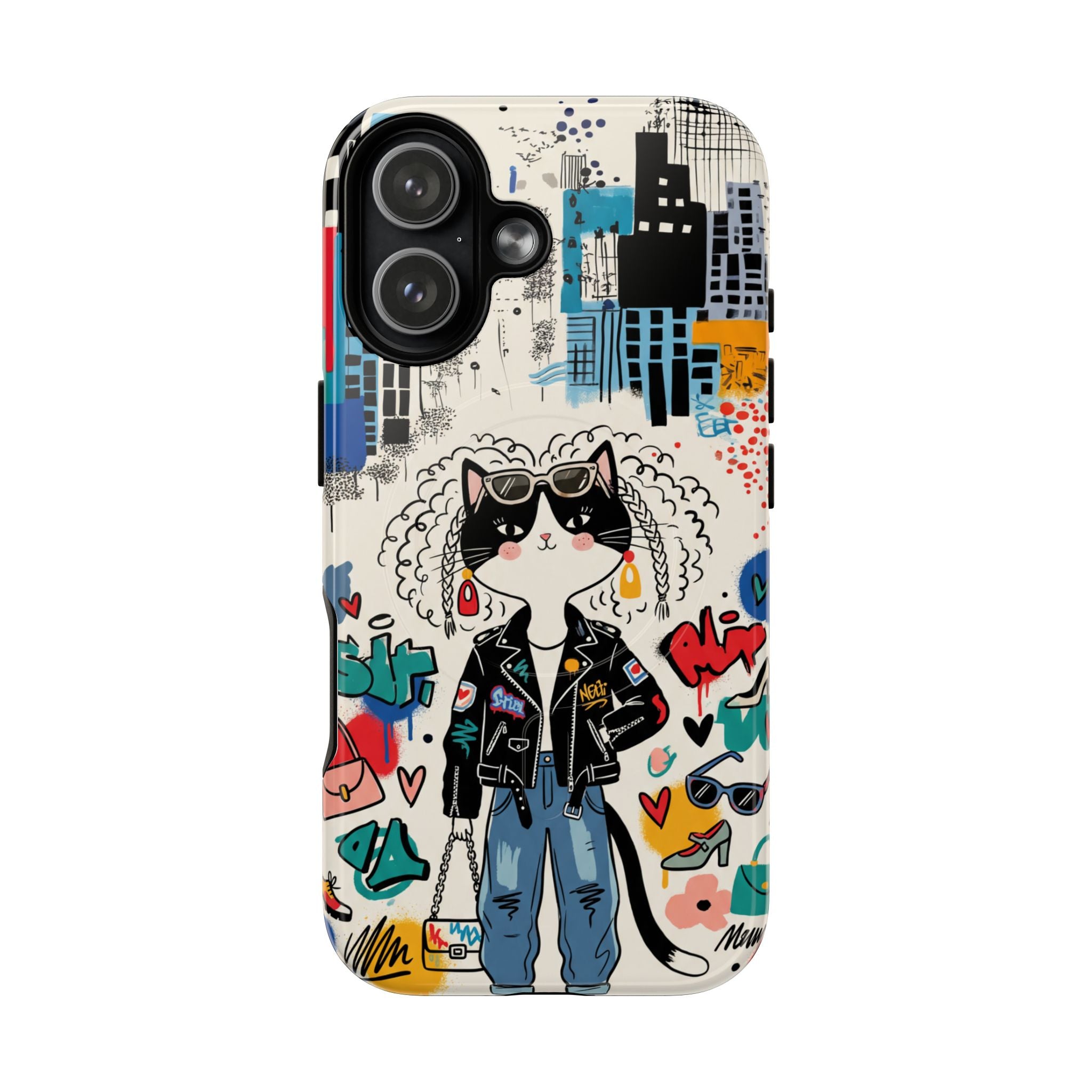 Punk City Cat Graffiti Design MagSafe iPhone Case