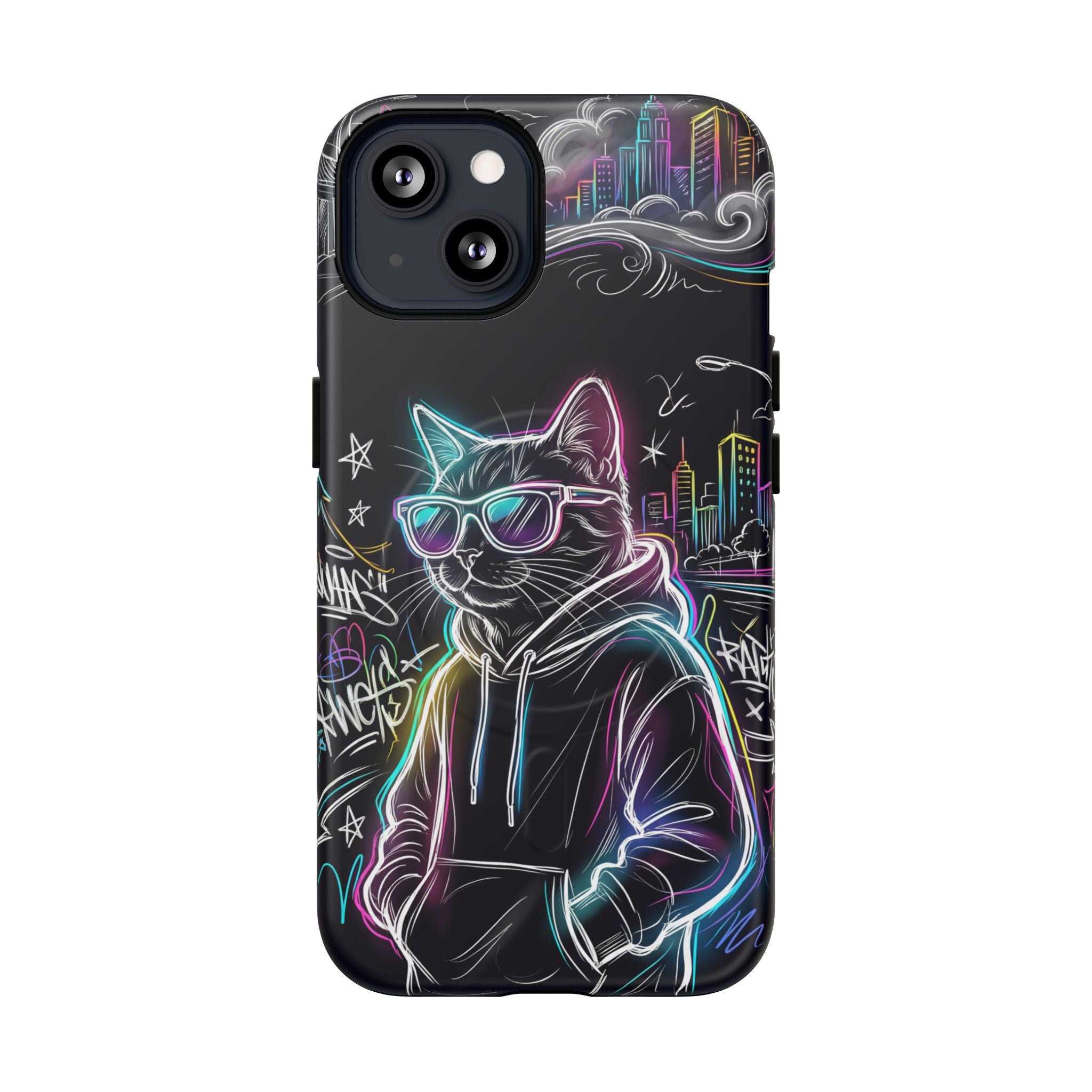 Cool Hoodie Neon Street Cat MagSafe iPhone Case