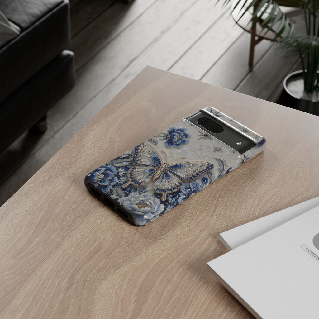 Custodia protettiva robusta per Google Pixel con farfalle Blue Moon | Fantasia floreale