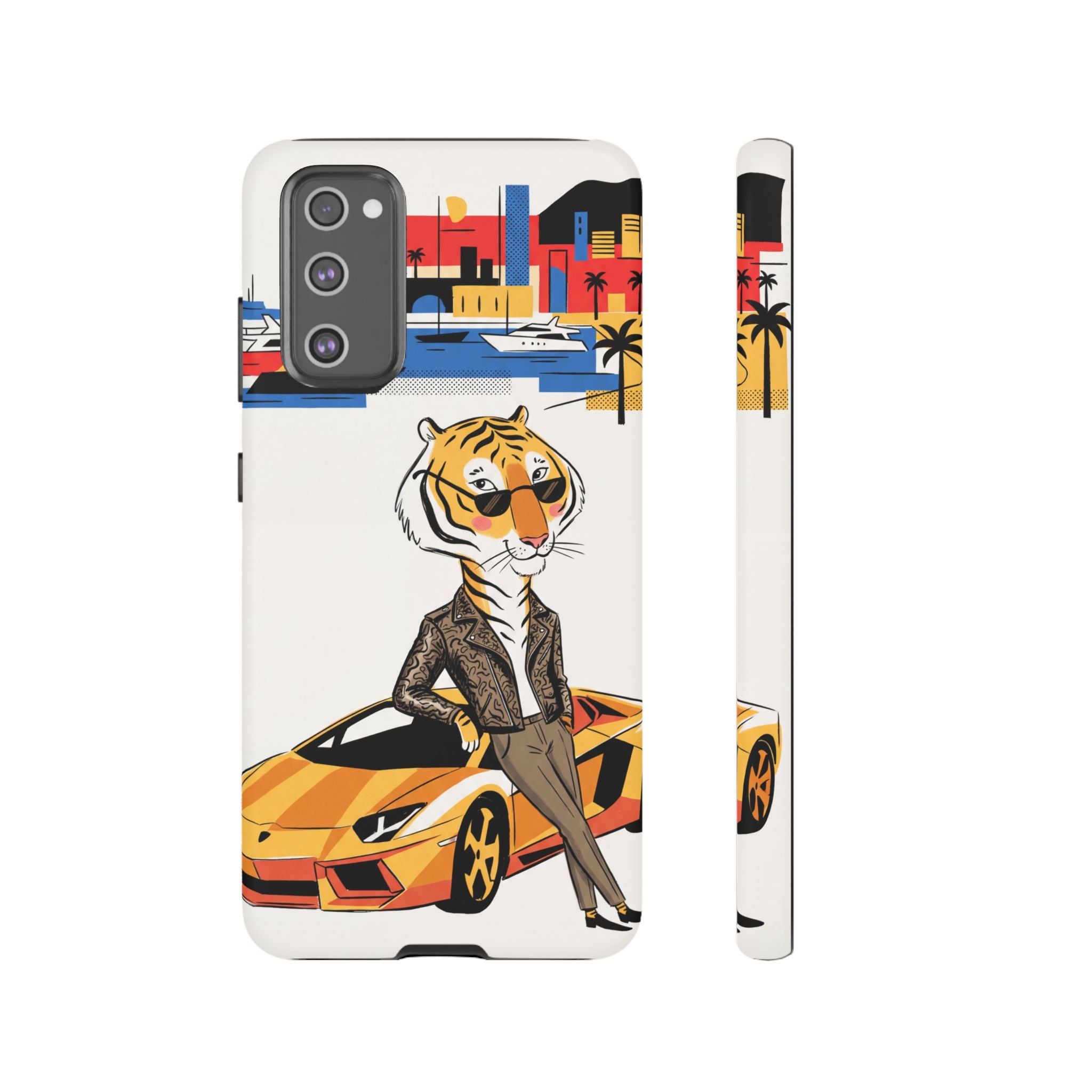 Stylish Tiger with Sports Car Illustration Samsung Galaxy Phone Case