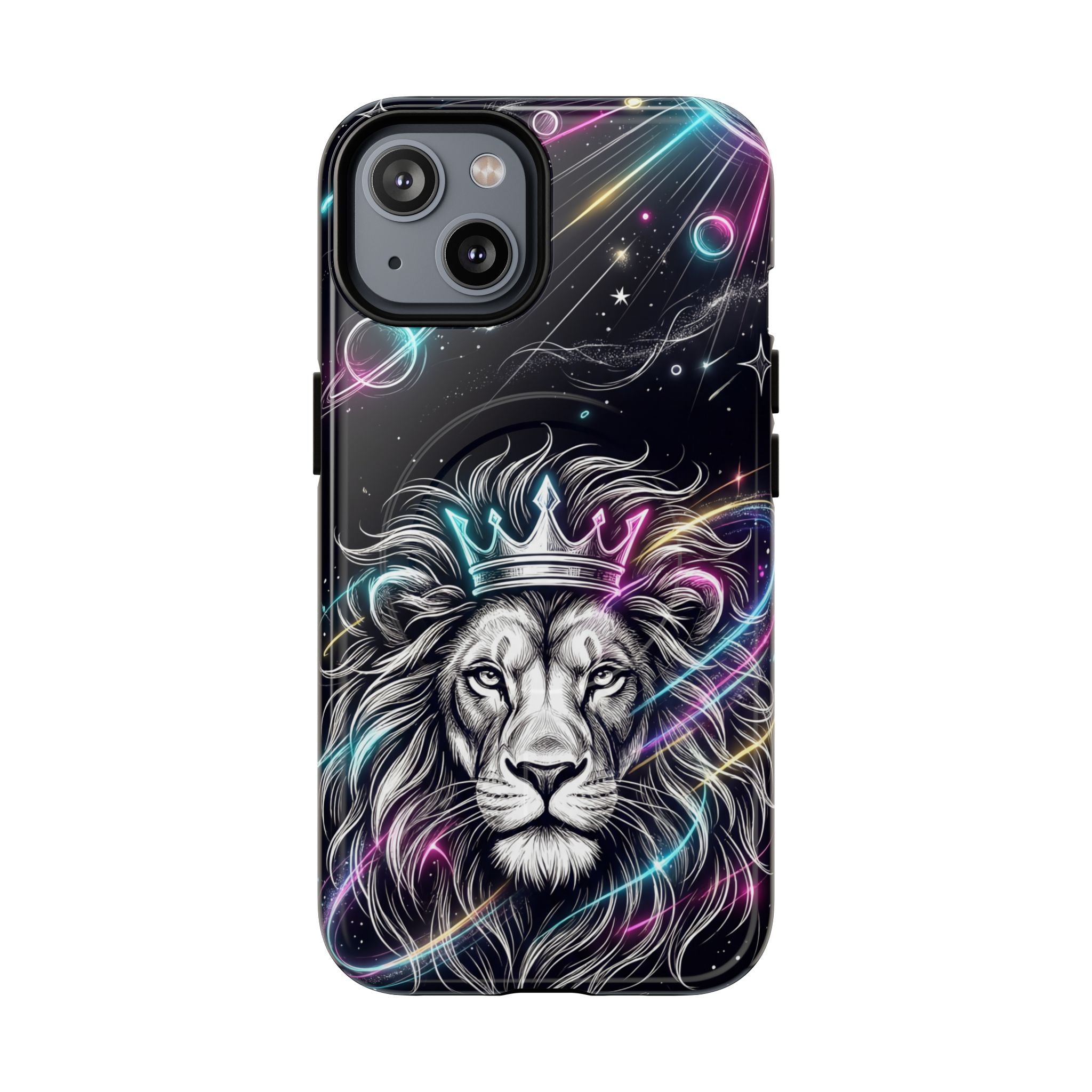 Galaxy Lion MagSafe iPhone Case | Neon Crowned Lion Protective Case