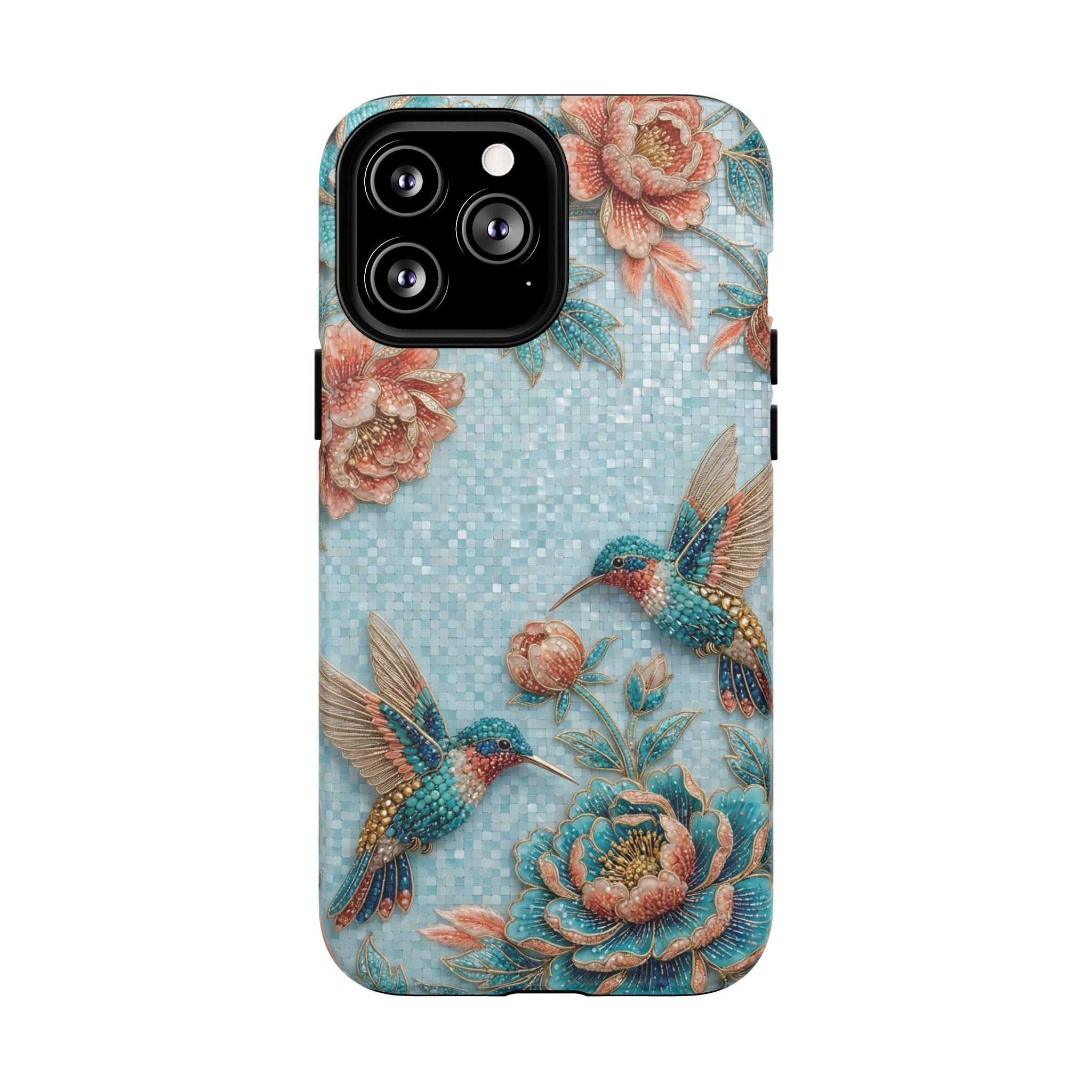 Hummingbird Floral Tough MagSafe iPhone Case | Vintage Blue Garden Design