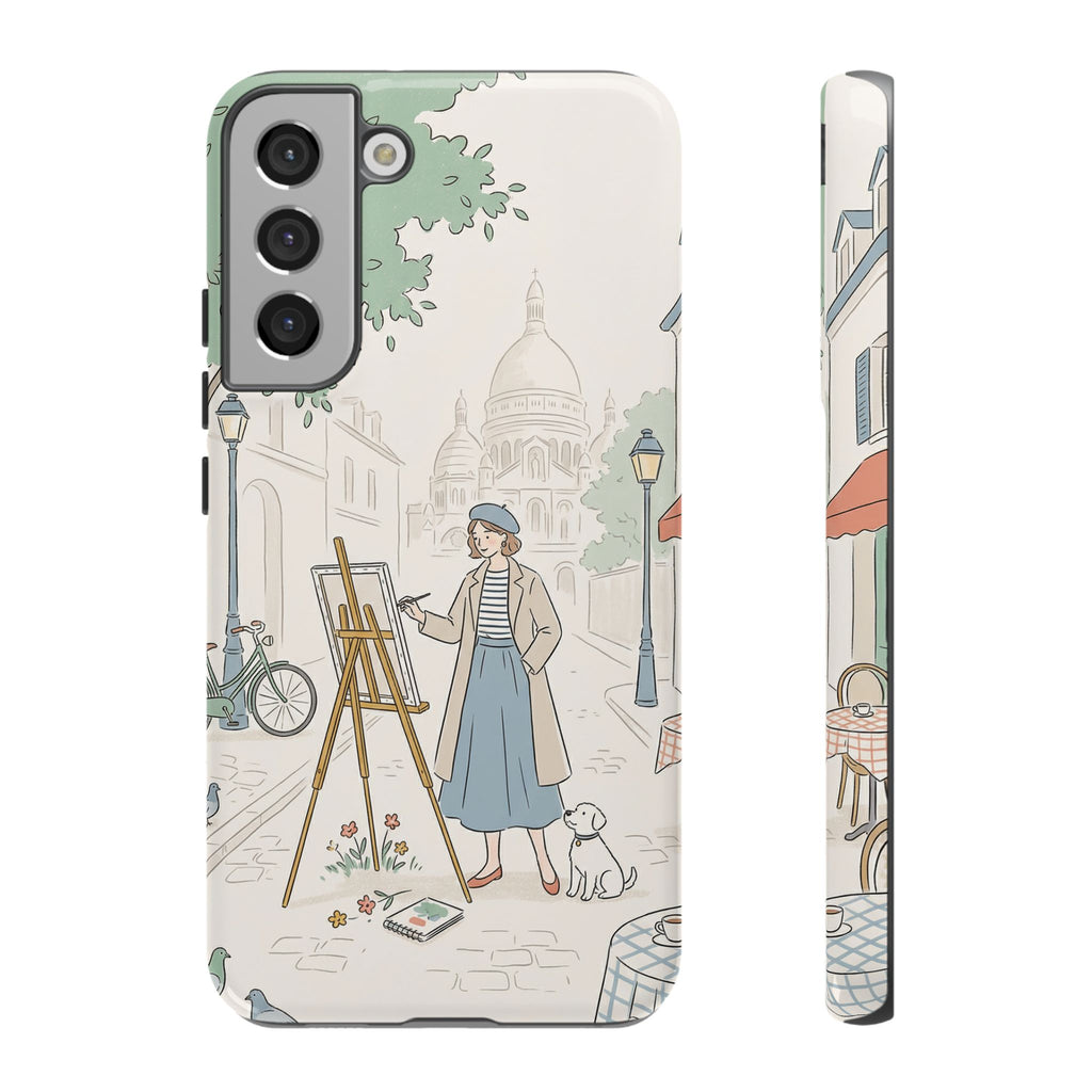 Artist in Paris Samsung Galaxy Phone Case | Vintage Painter Street Scene Protective Cover