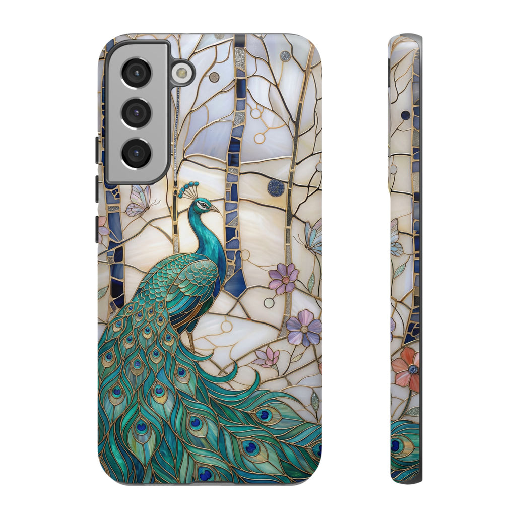 Custodia per Samsung Galaxy con motivo in vetro colorato con pavone