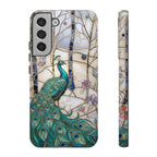 Custodia per Samsung Galaxy con motivo in vetro colorato con pavone