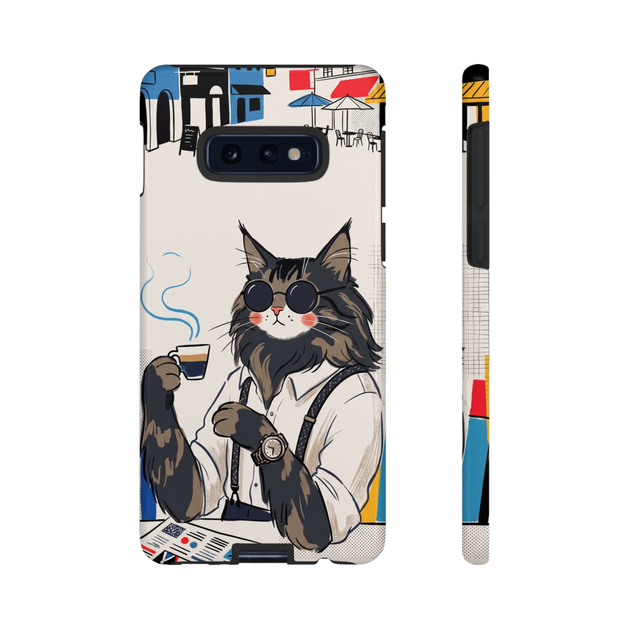 Cat Barista Samsung Galaxy Phone Case | Cool Cat in Sunglasses Coffee Shop Design