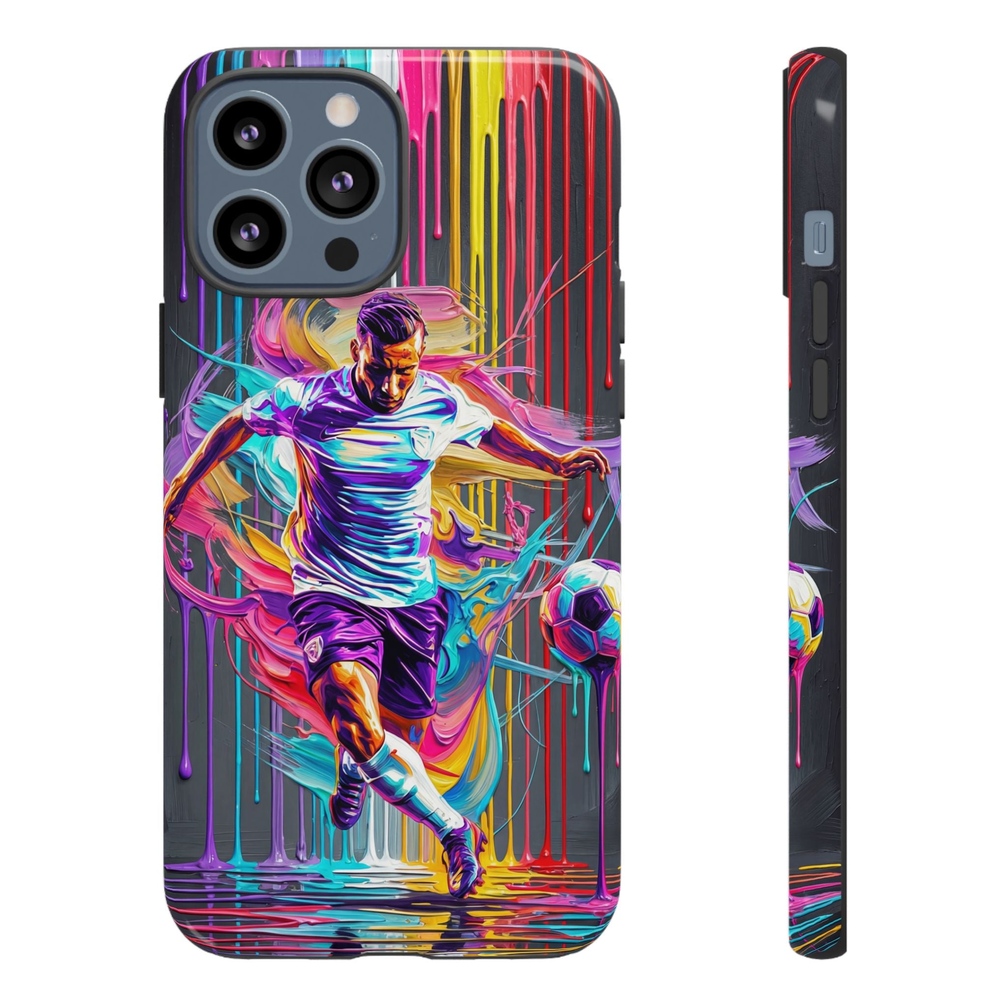 Soccer Player Neon Art iPhone Case | Vibrant Football Kick Protective Cover