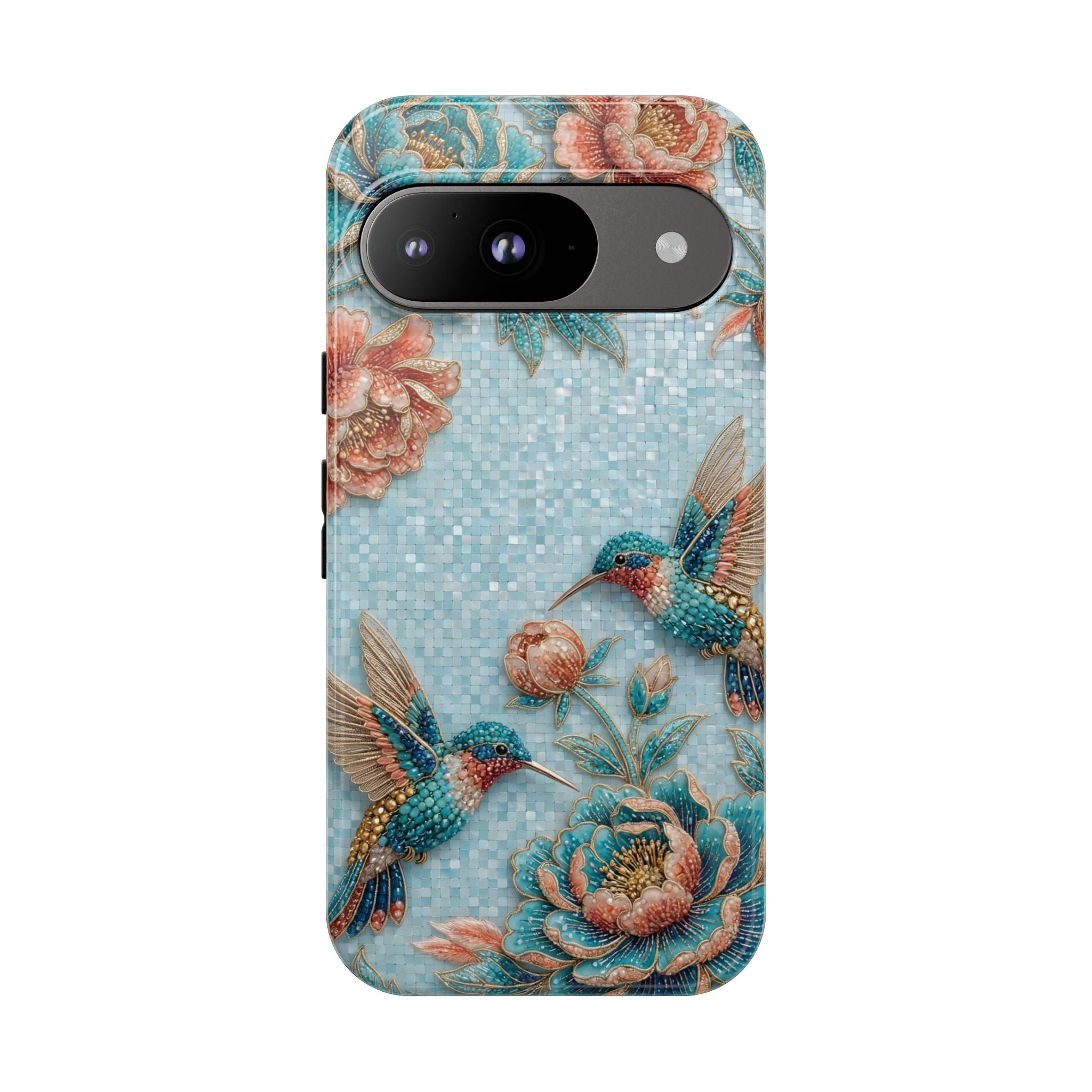Hummingbird Floral Tough Google Pixel Phone Case | Vintage Blue Garden Design