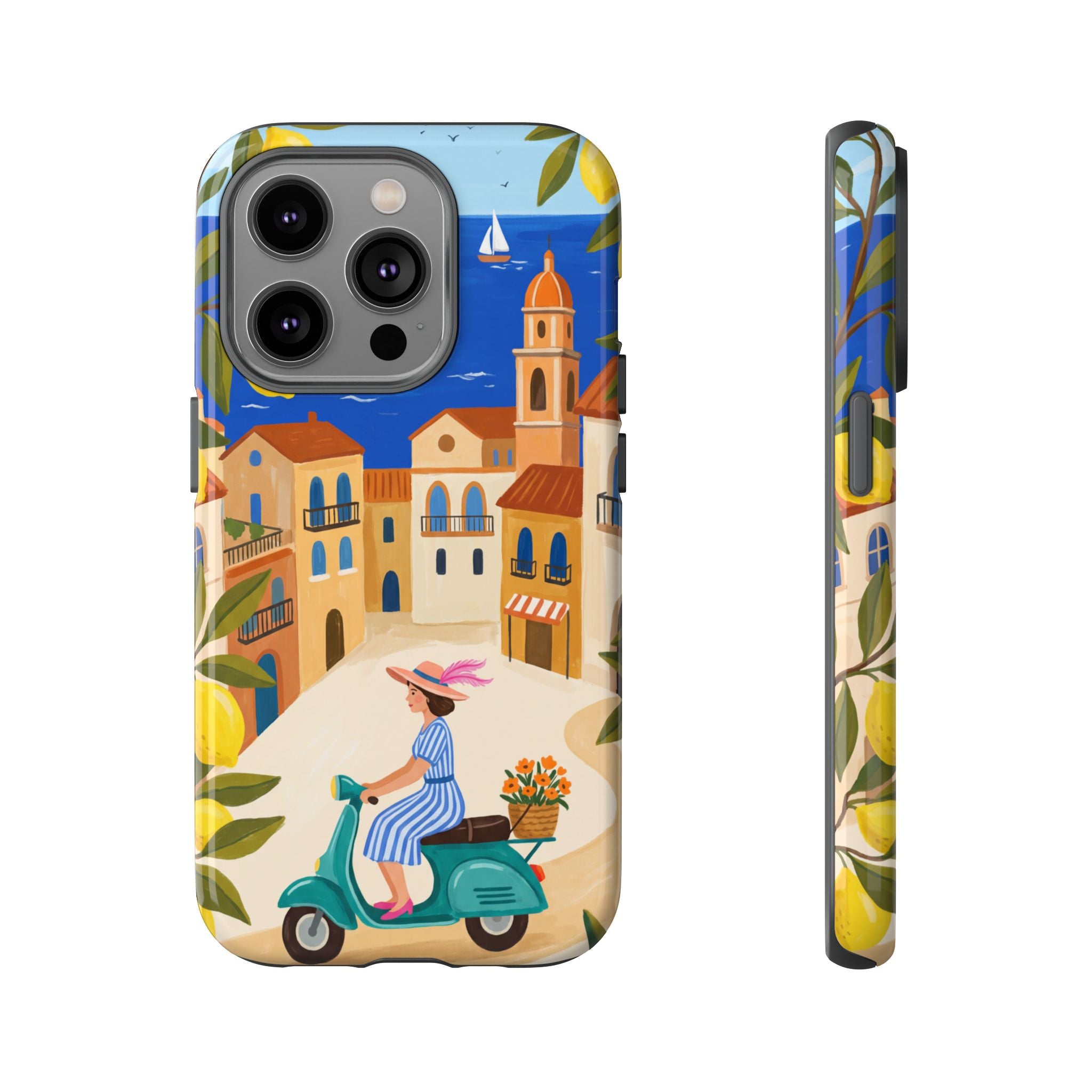 Mediterranean Scooter iPhone Case | Coastal Lemon Grove Design
