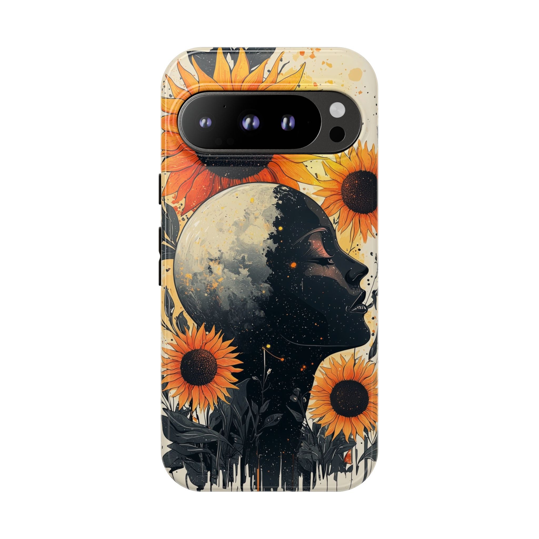 Sunflower Moon Art Google Pixel Case | Floral Celestial