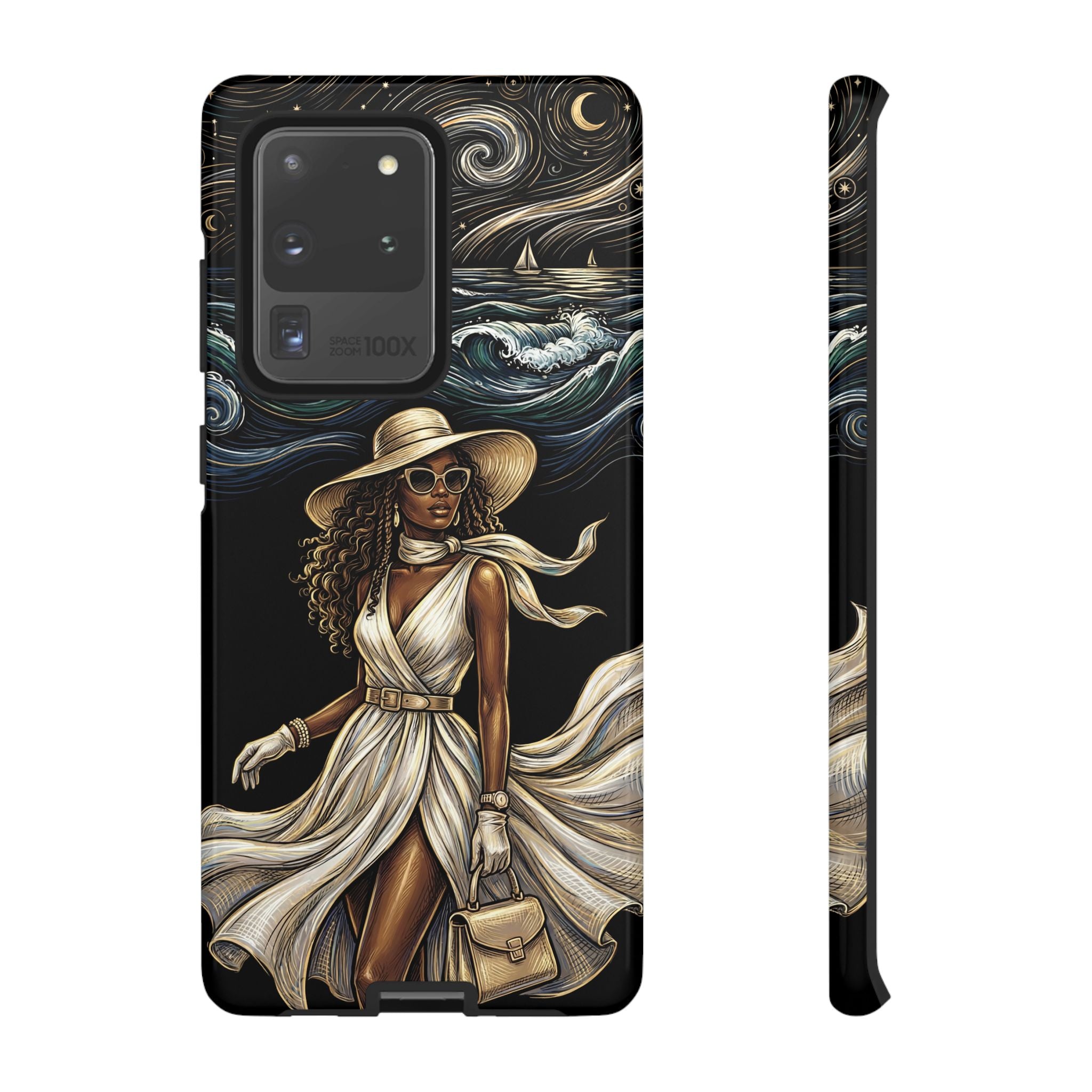 Samsung Galaxy Phone Case | Elegant Black Woman in Flowing Dress by the Sea