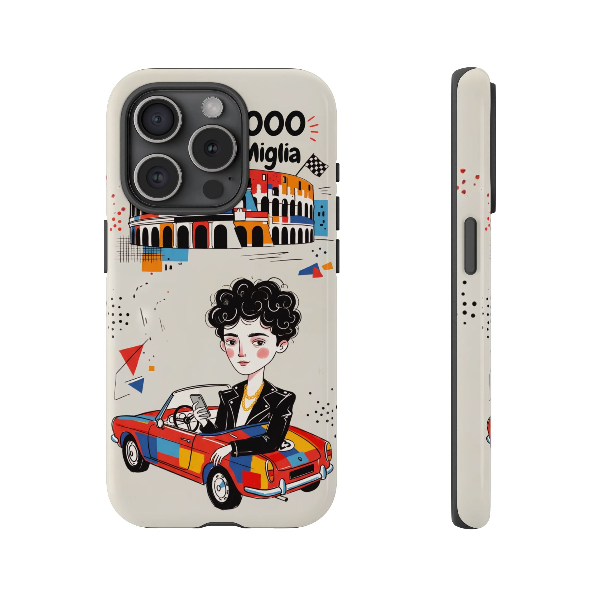 Retro Mille Miglia Car Illustration with Driver iPhone Case