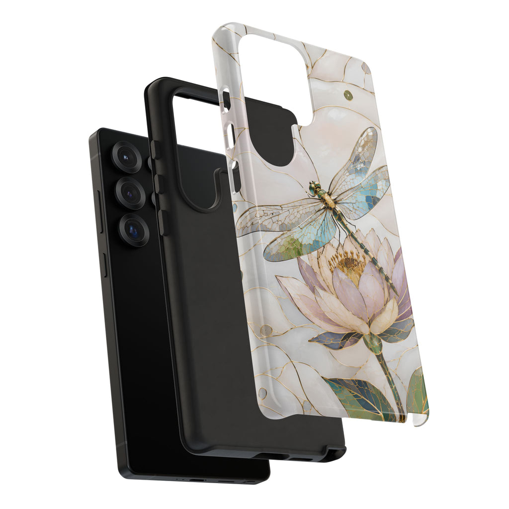 Dragonfly Lotus Samsung Galaxy Phone Case | Stained Glass Floral Phone Case