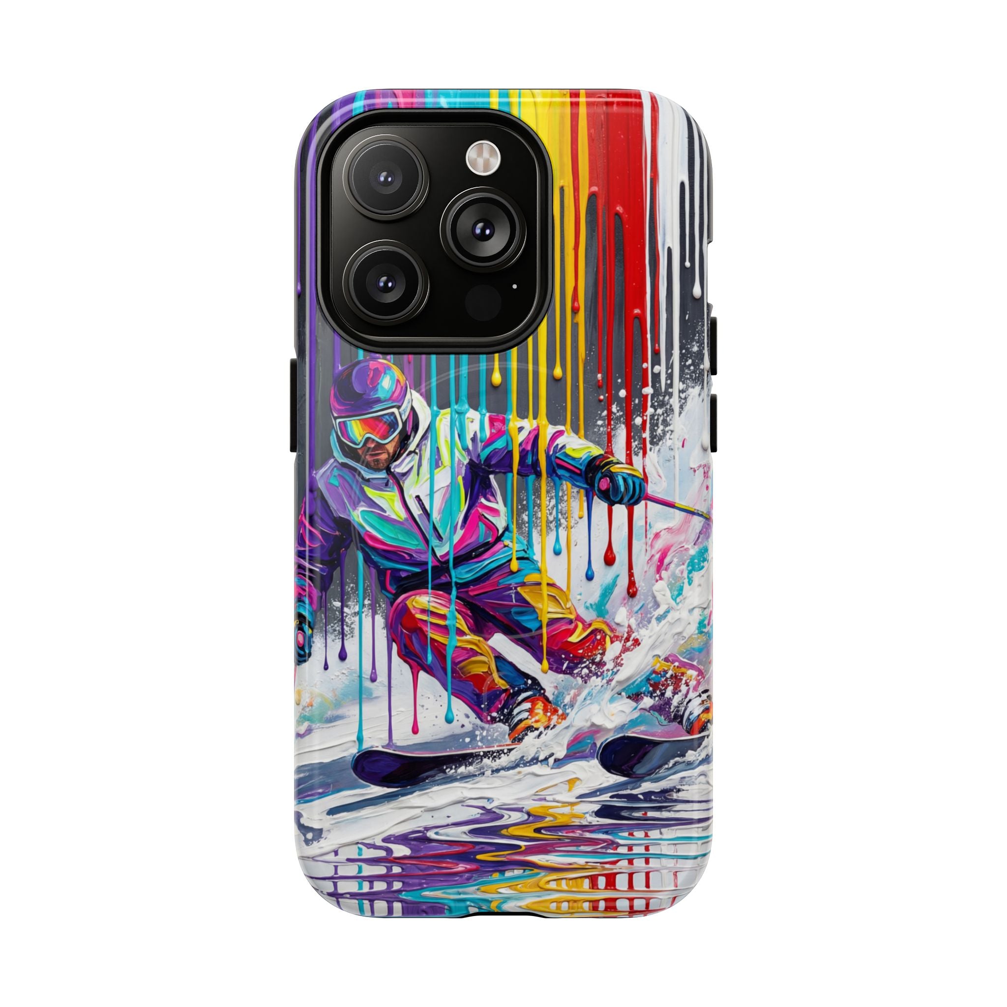 Colourful Skiing Drip Art Tough MagSafe iPhone Case