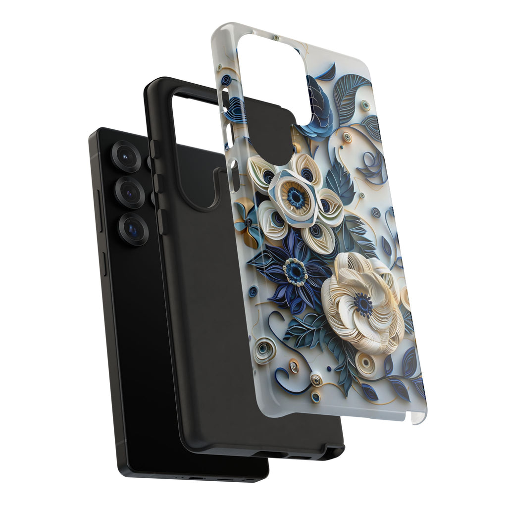 Floral Quilled Art Samsung Galaxy Case — Blue & Cream Decorative Protection
