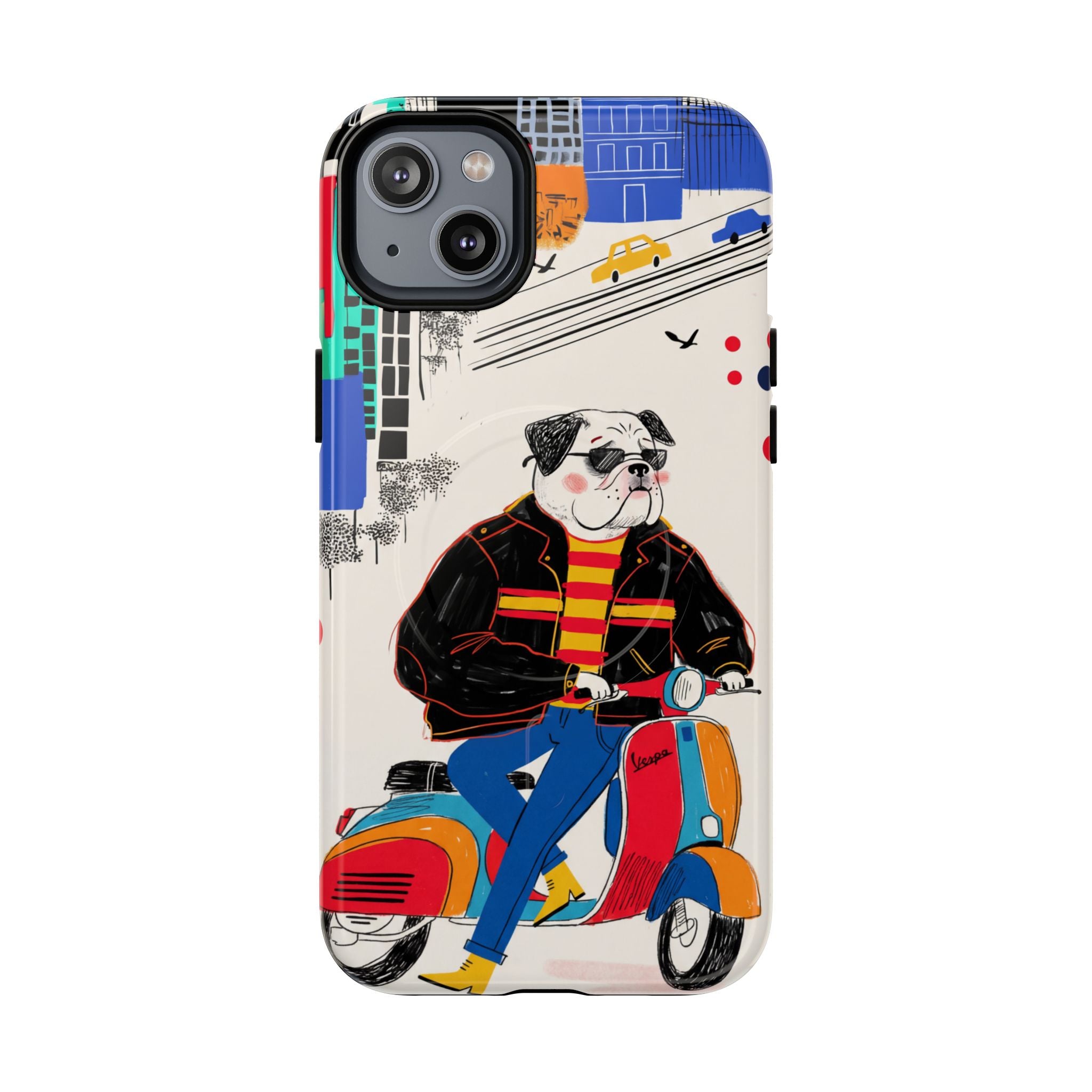 Bulldog Vespa MagSafe iPhone Case | Retro Scooter Dog Protective Cover