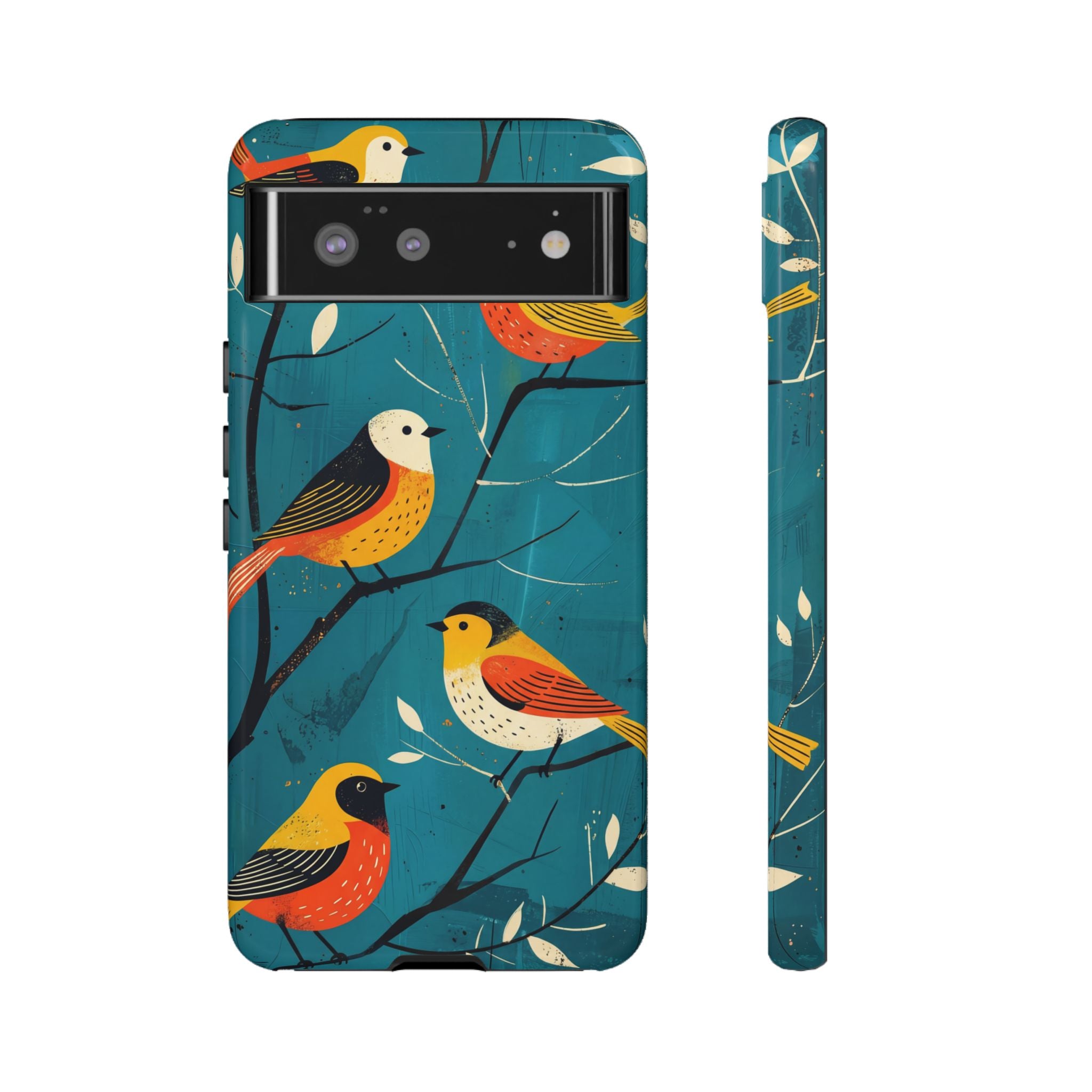 Bird Pattern Tough Google Pixel Phone Case | Colourful Songbirds on Teal Background