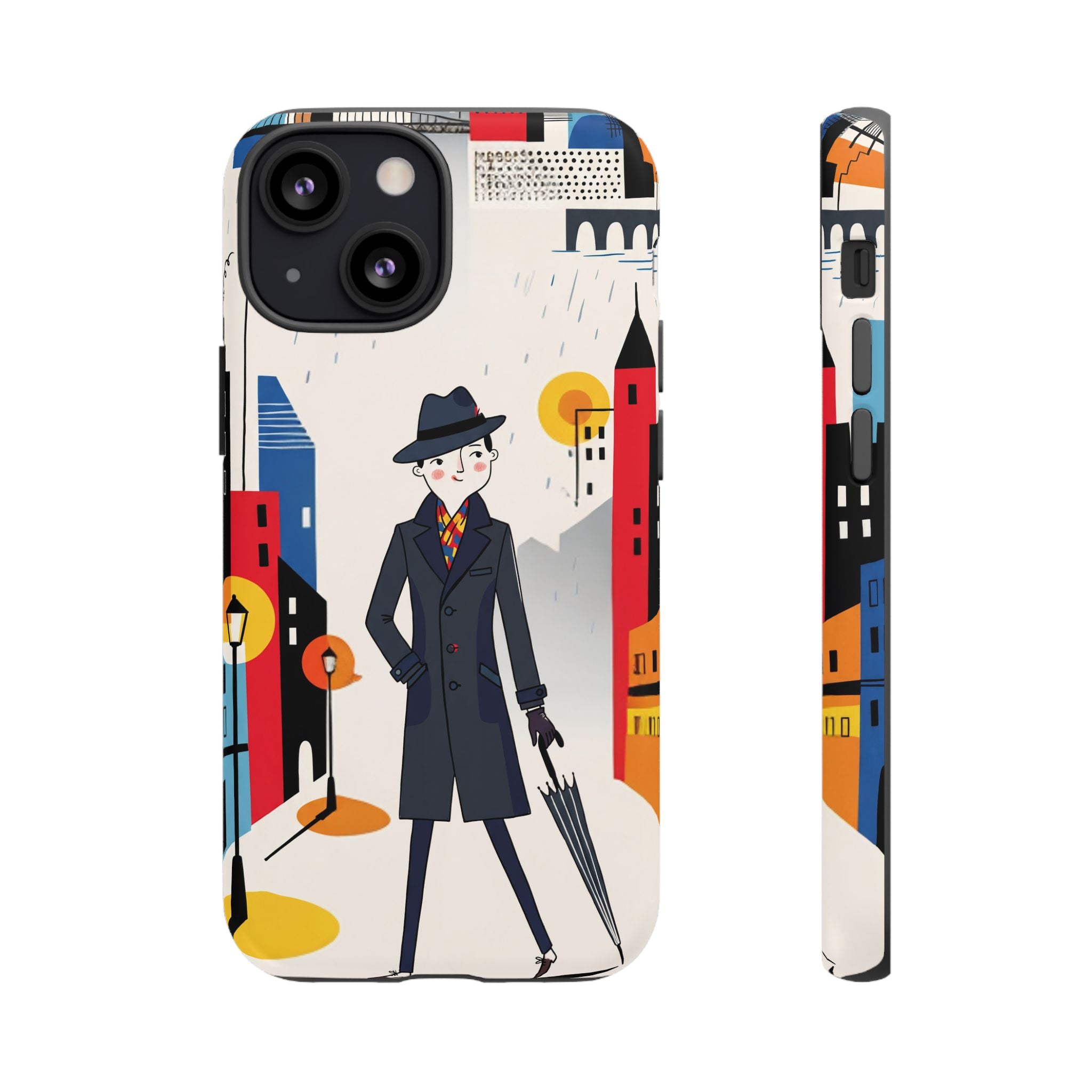 Retro Gentleman in Cityscape Illustration iPhone Case