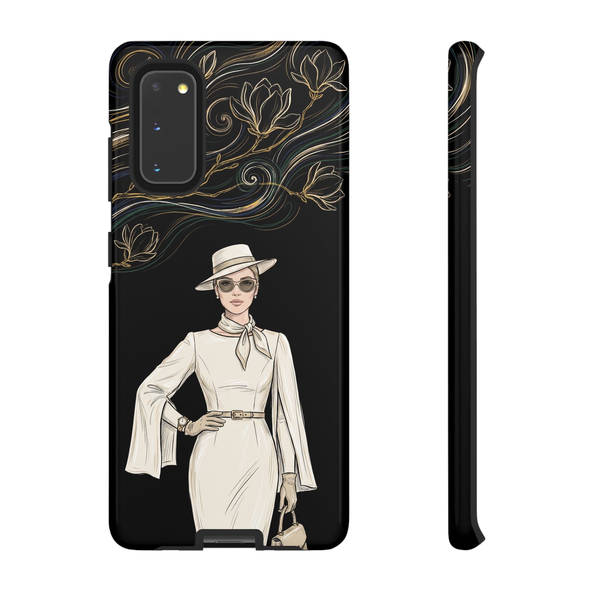 Samsung Galaxy Phone Case | Elegant Vintage Lady with Gold Floral Swirls