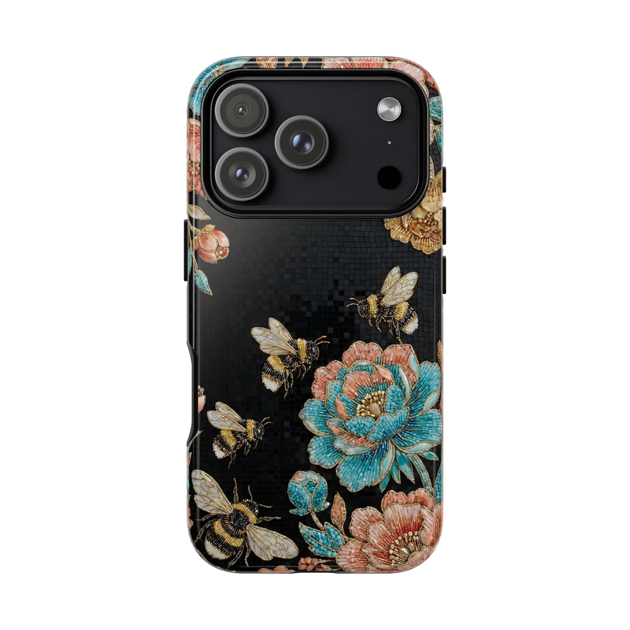 Floral Bees Tough iPhone Case | Vintage Rose & Bumblebee Protective Cover