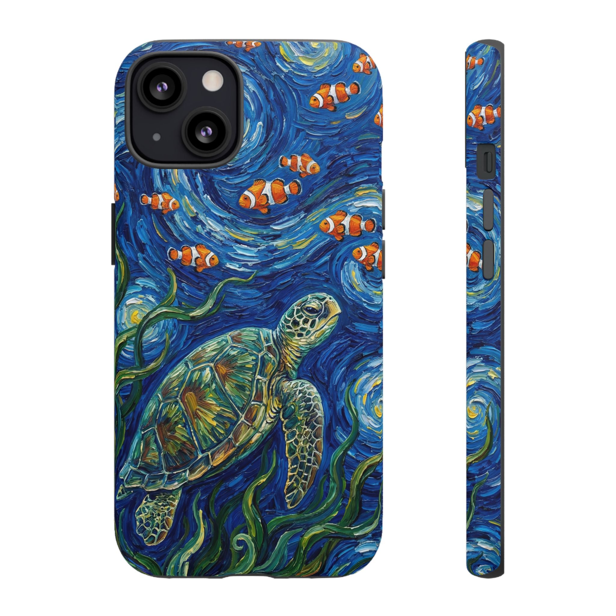 Sea Turtle & Clownfish Tough iPhone Case | Van Gogh Style Ocean Art