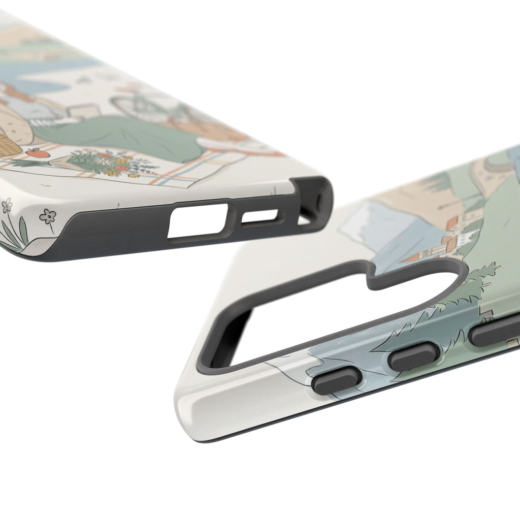 Scenic Picnic Samsung Galaxy Phone Case | Vintage Bicycle & Mountain Illustration