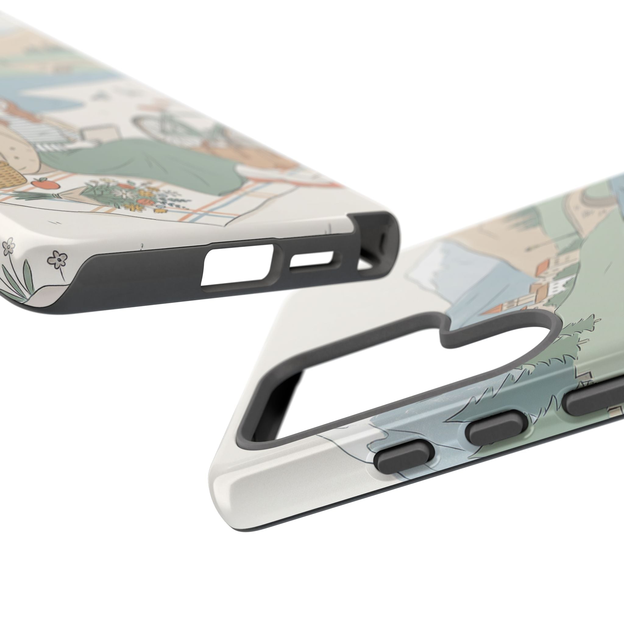 Scenic Picnic Samsung Galaxy Phone Case | Vintage Bicycle & Mountain Illustration