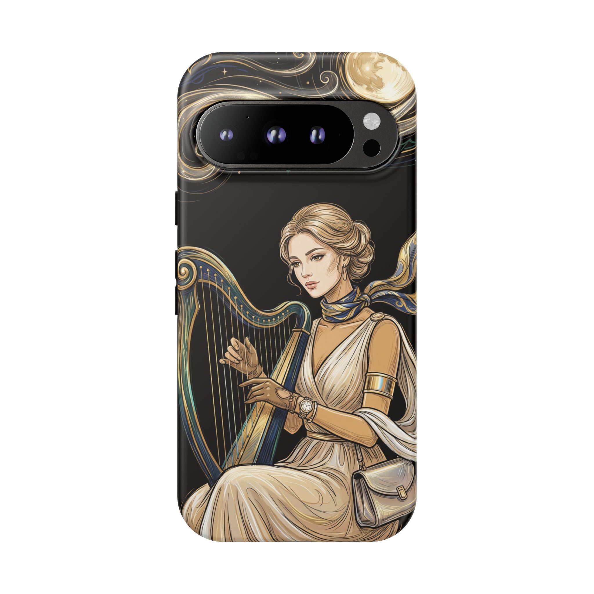 Moonlit Harp Google Pixel Phone Case | Vintage Goddess Musician Art