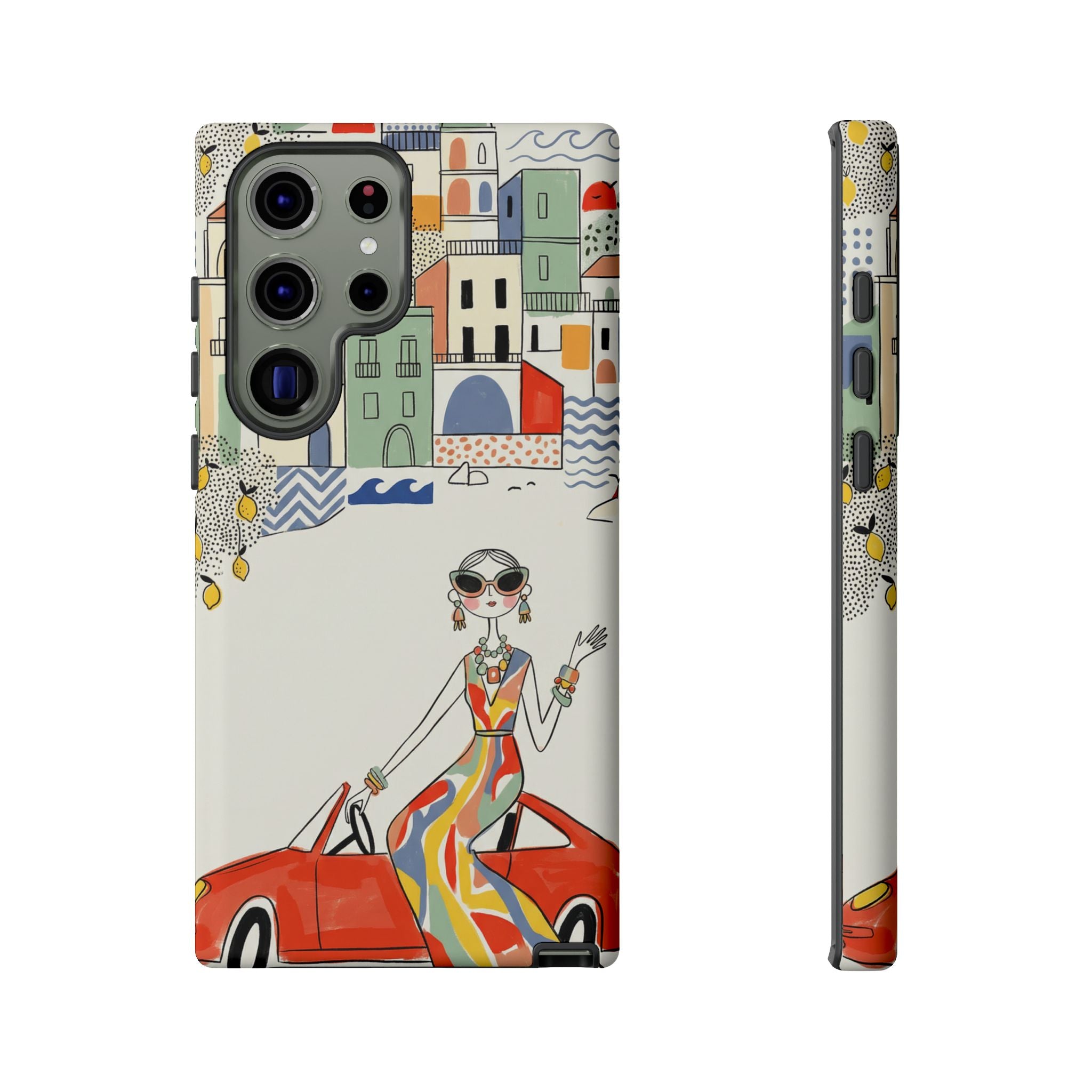Stylish Riviera Samsung Galaxy Phone Case | Chic Retro Woman in Convertible Design