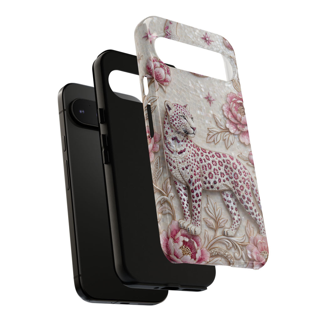 Cover Protettiva Botanica Vintage Rosa per Google Pixel con Leopardo Floreale e Luna