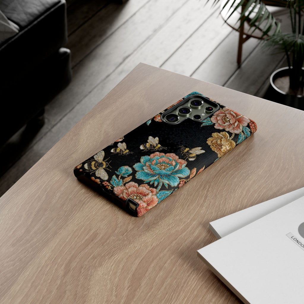 Cover Rigida per Samsung Galaxy con Api Floreali | Custodia Protettiva Vintage Rose e Bombo