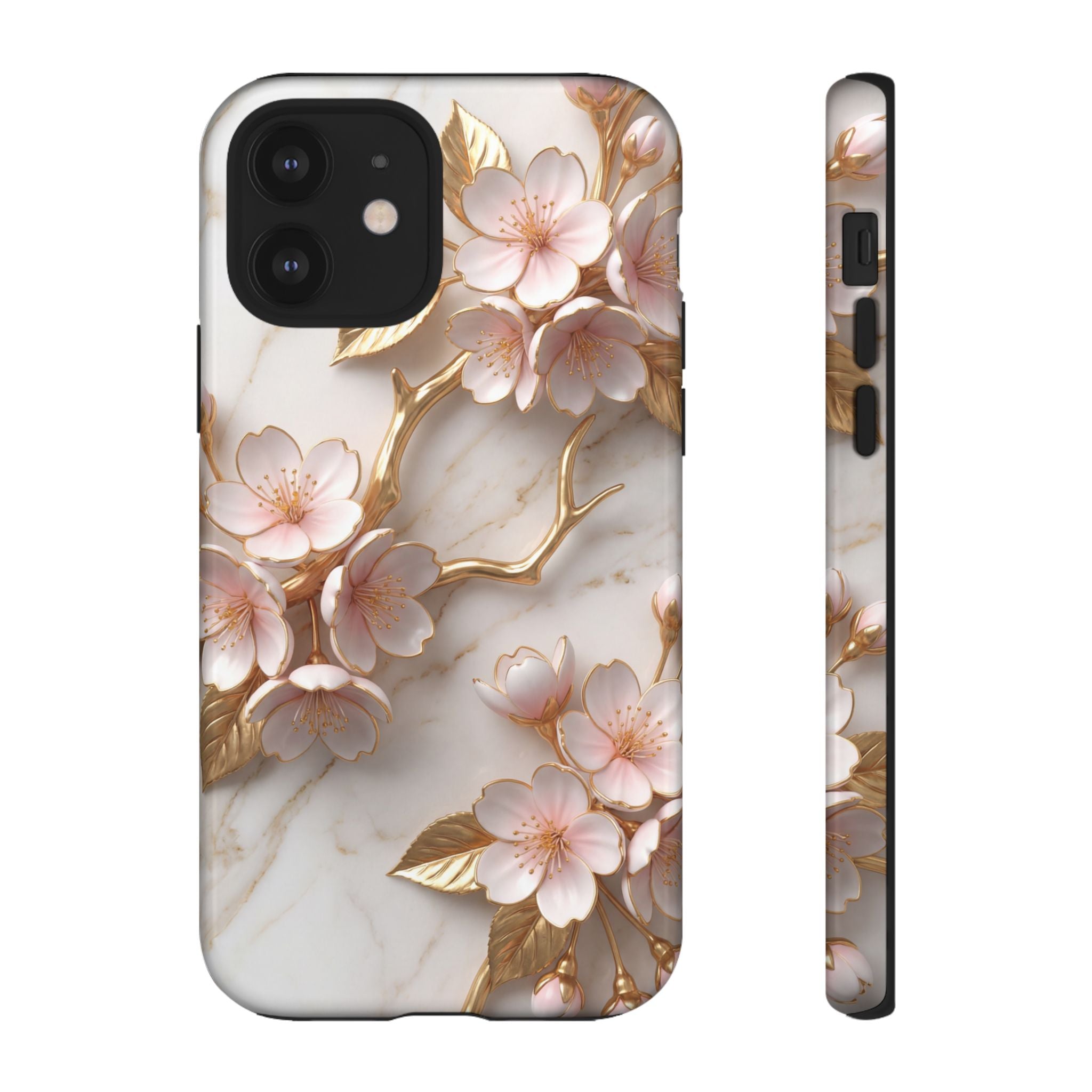 Floral Marble iPhone Case — Sakura Gold Cherry Blossom Tough Case
