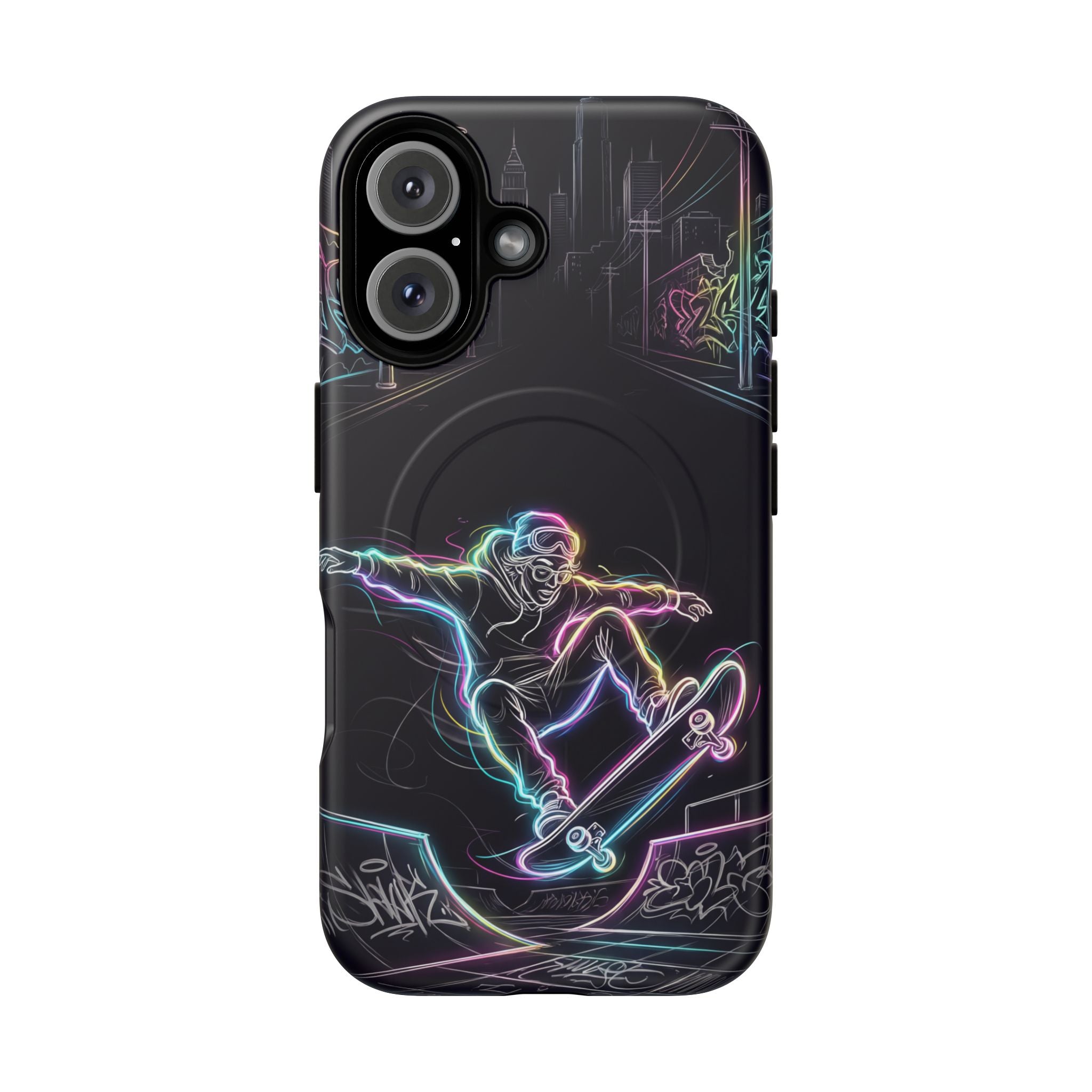 Neon Skateboard MagSafe iPhone Case | Glow Skatepark Protective Cover
