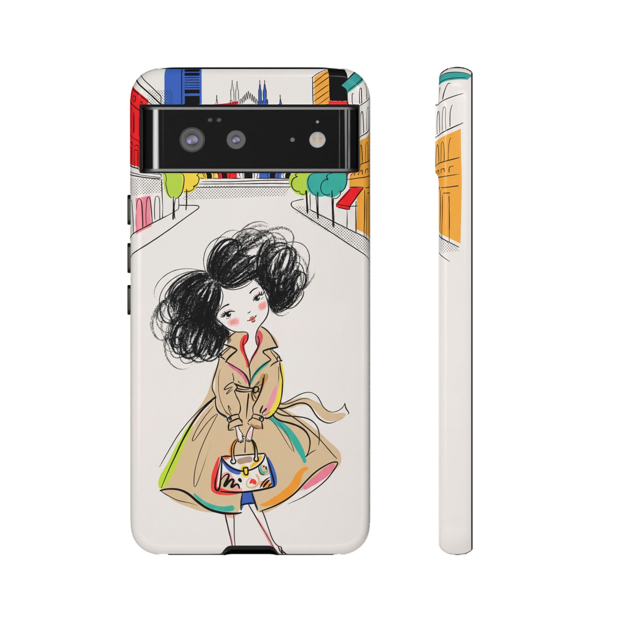 Illustrated Trench Coat Fashion Chic City Girl Google Pixel Phone Case