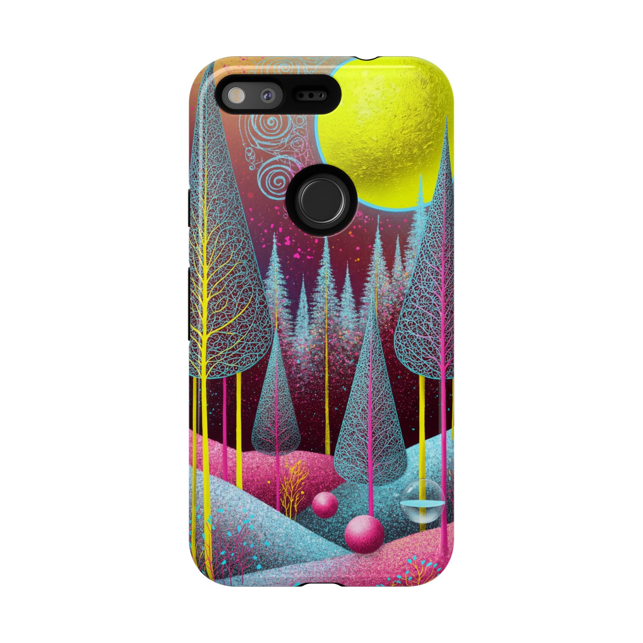 Colorful Surreal Forest Google Pixel Case | Neon Moon, Trees & Abstract Landscape