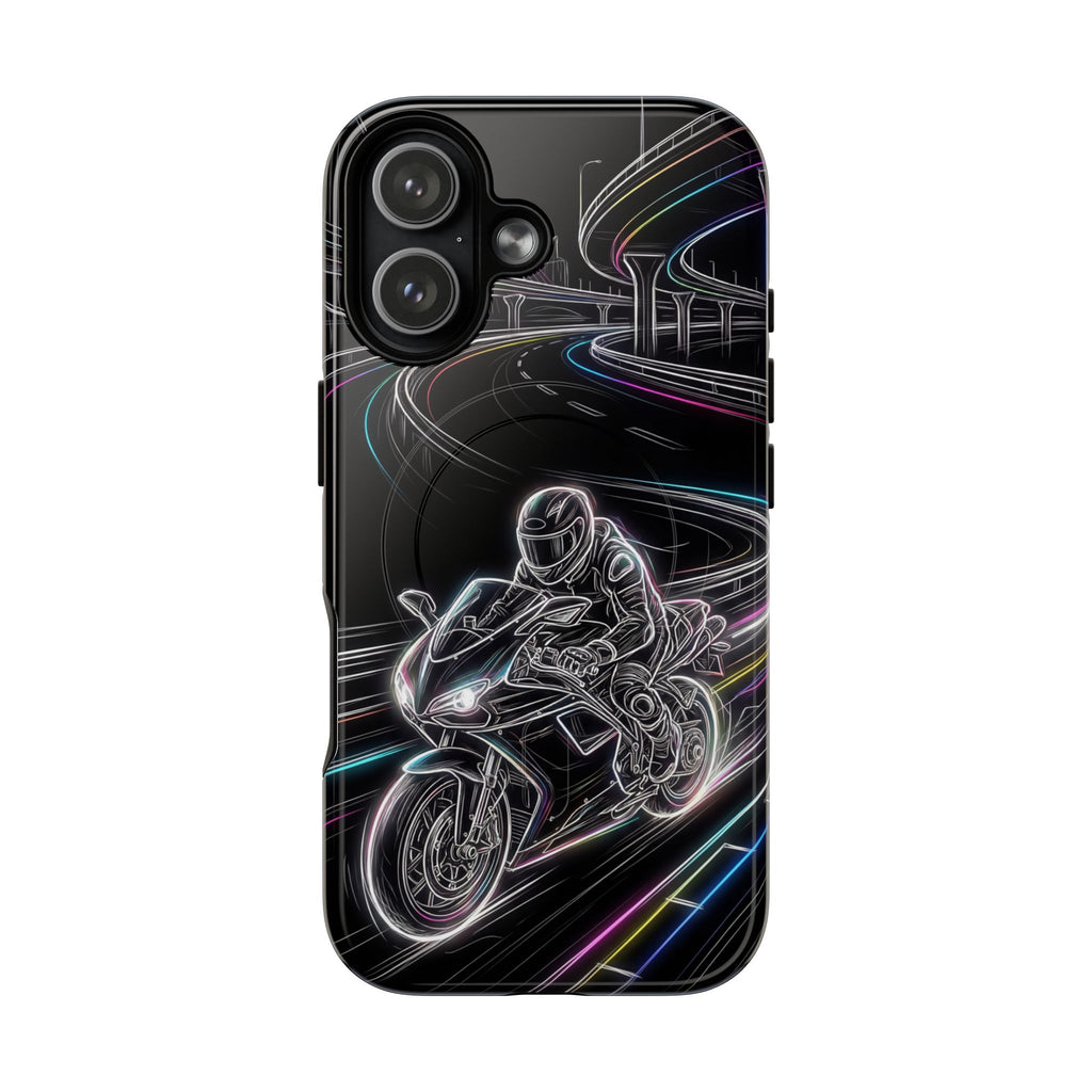 Neon Night Rider MagSafe iPhone Case | Motorcycle Racing Protective Cover