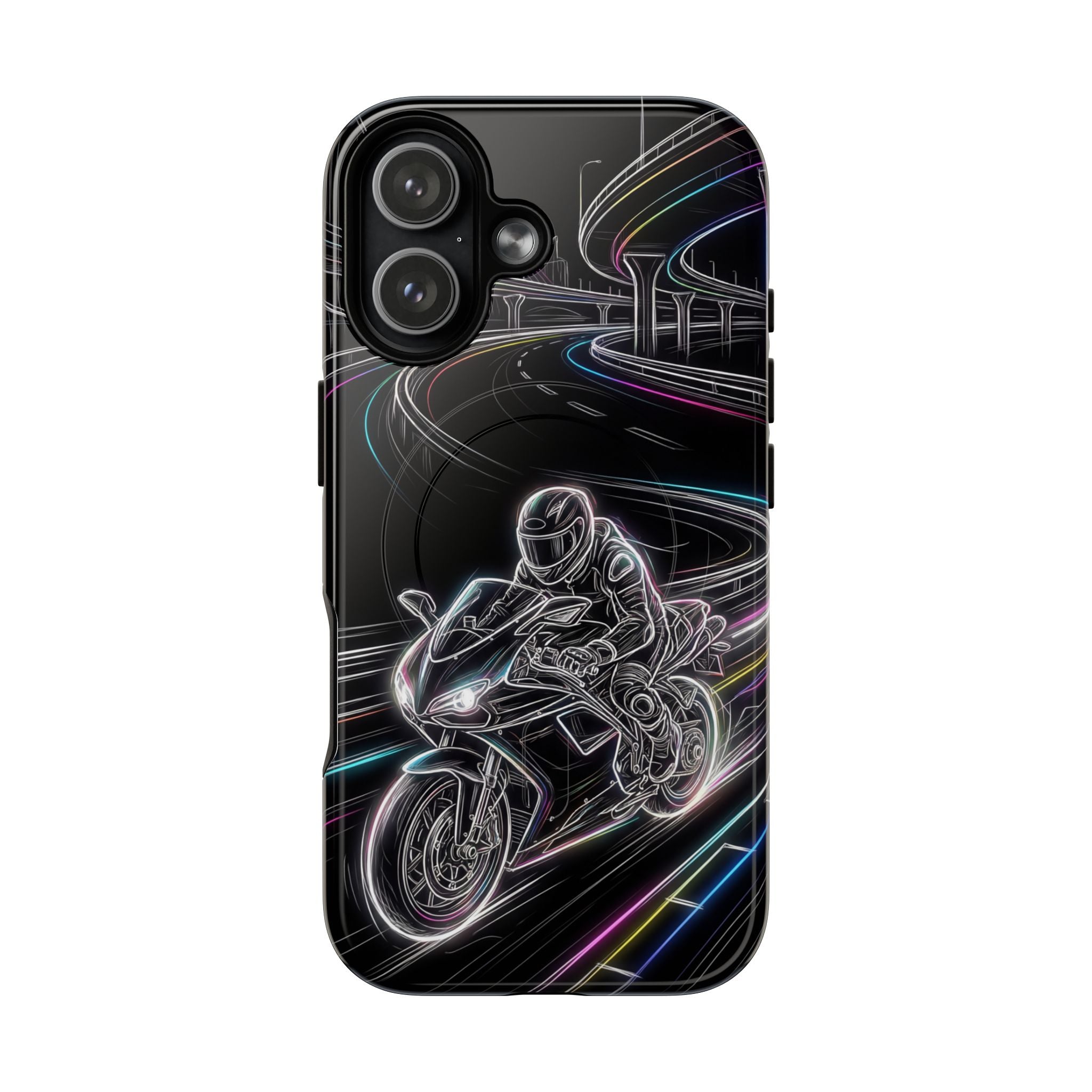 Neon Night Rider MagSafe iPhone Case | Motorcycle Racing Protective Cover