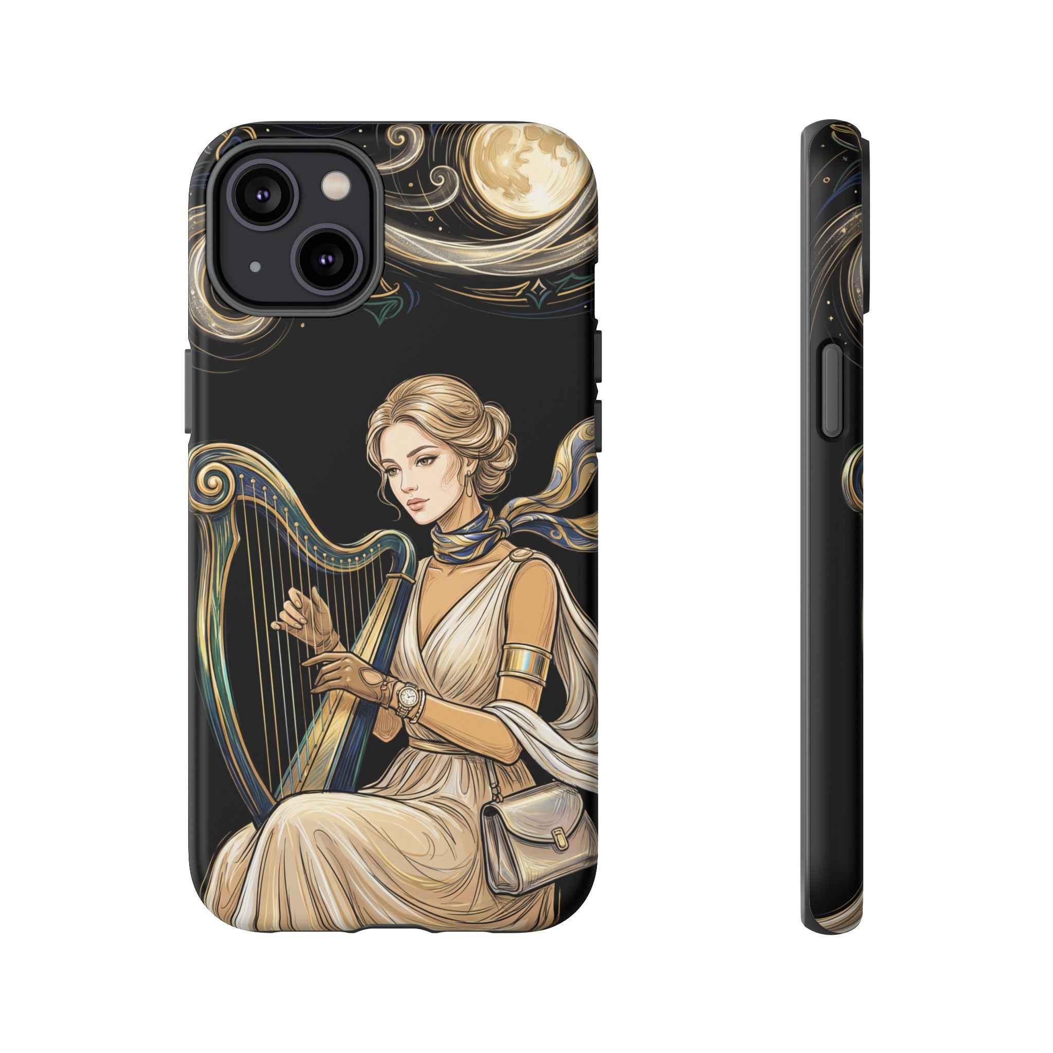 Moonlit Harp iPhone Case | Vintage Goddess Musician Art