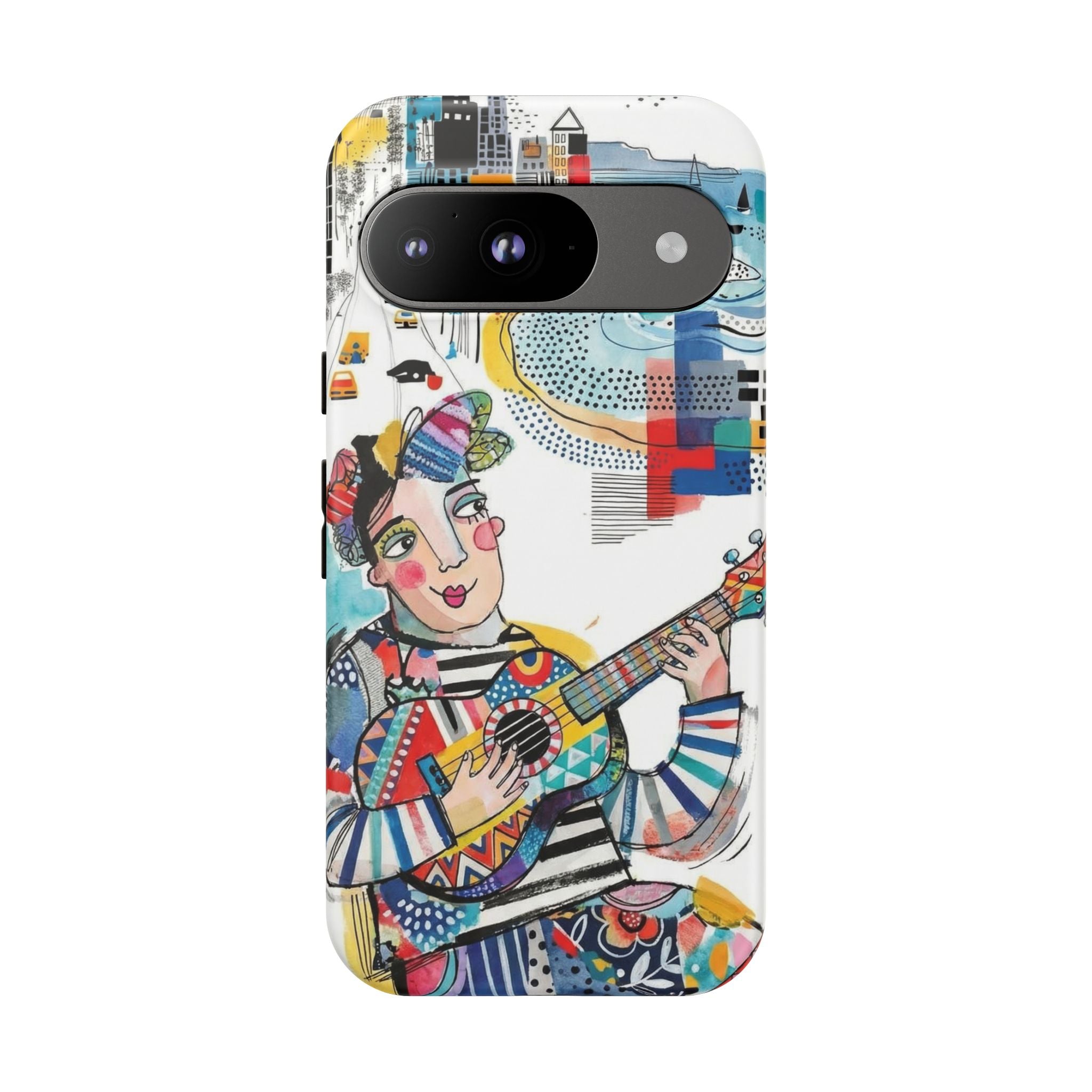 Artistic Musician Google Pixel Phone Case | Colorful Guitar Cityscape Tough Case