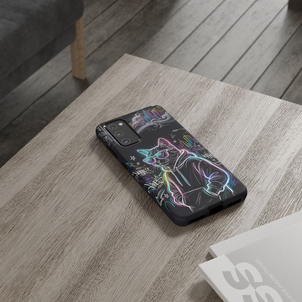 Cool Hoodie Neon Street Cat Samsung Galaxy Phone Case