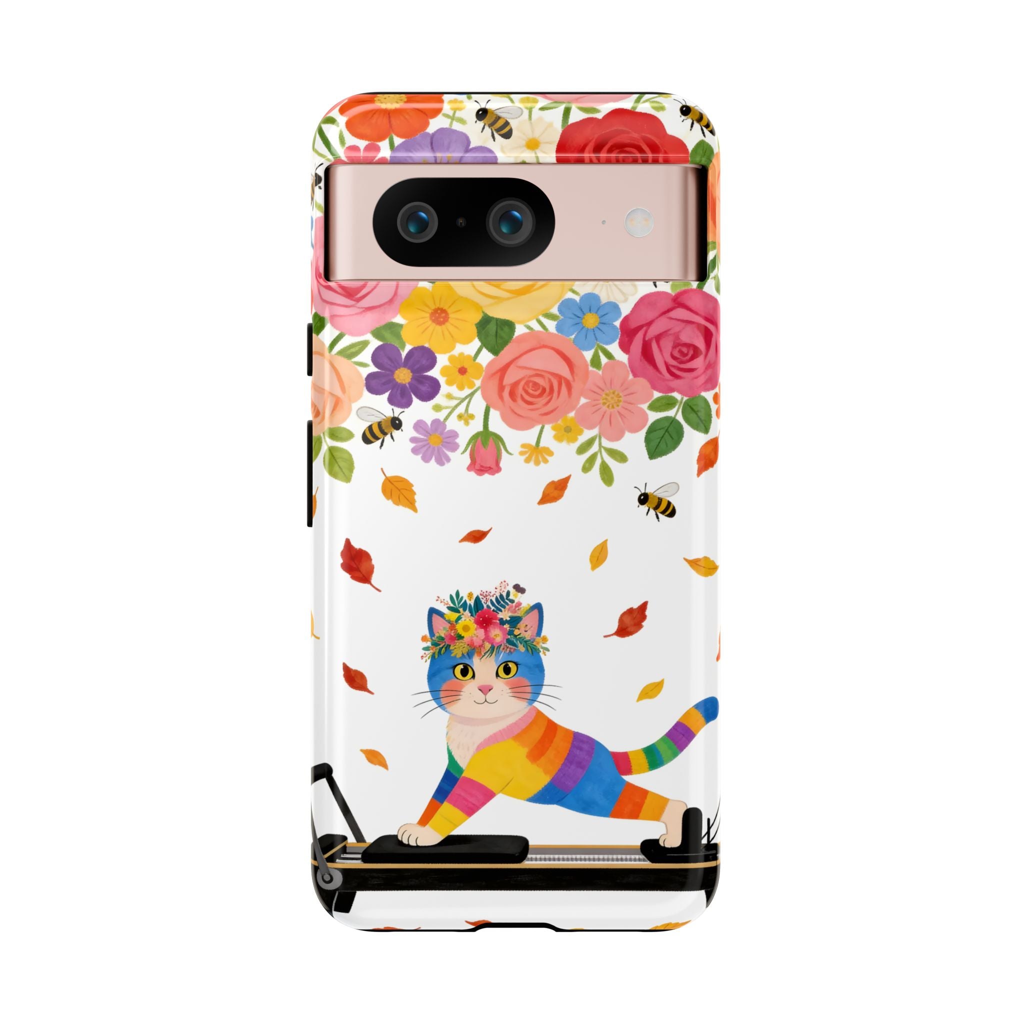 Floral Rainbow Cat Tough Google Pixel Phone Case — Colorful Pilates Cat Design
