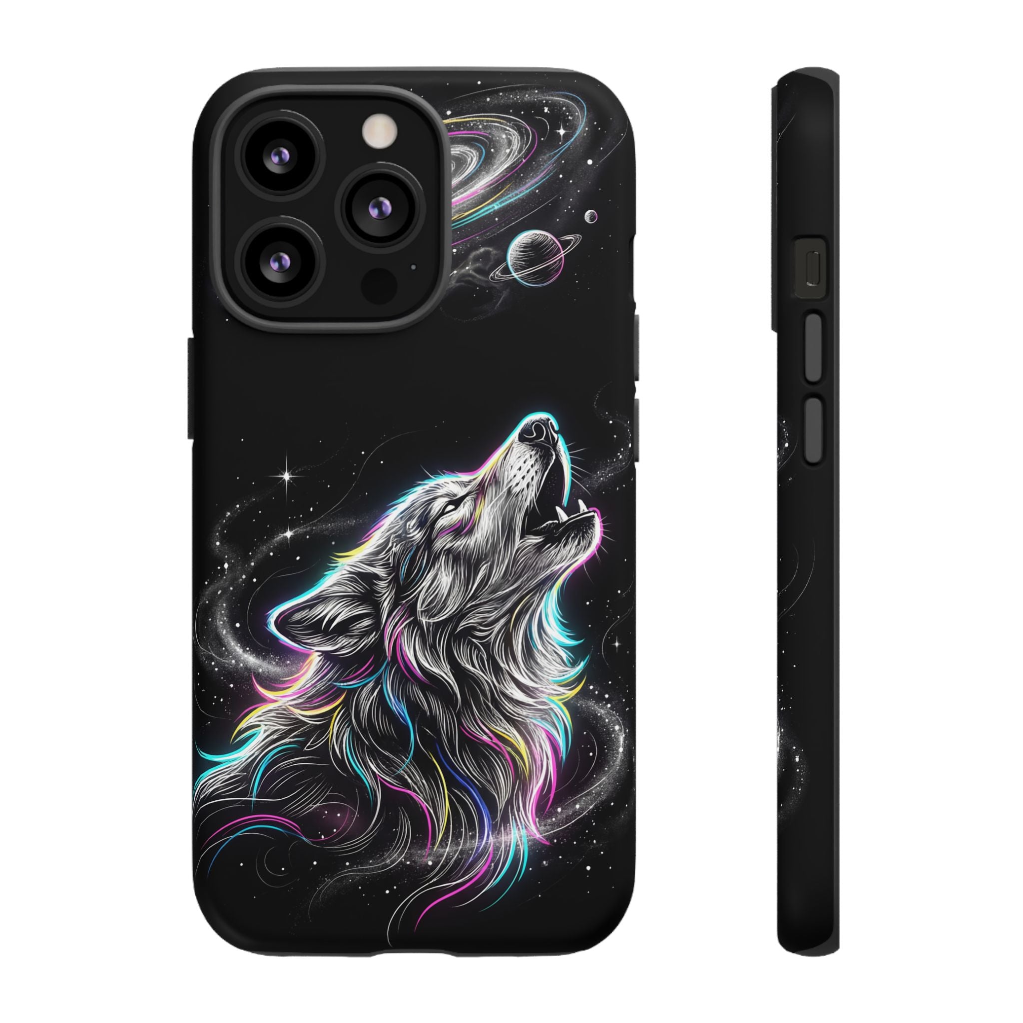 Wolf Galaxy Tough iPhone Case | Colorful Howling Wolf Space Design