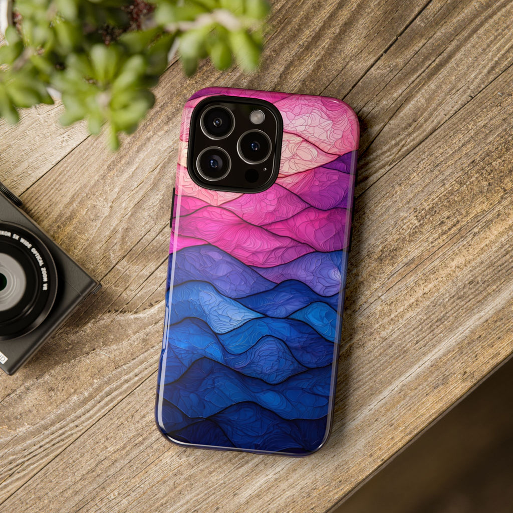 Abstract Ocean Waves iPhone Case — Pink & Blue Gradient Tough Case