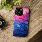 Abstract Ocean Waves iPhone Case — Pink & Blue Gradient Tough Case