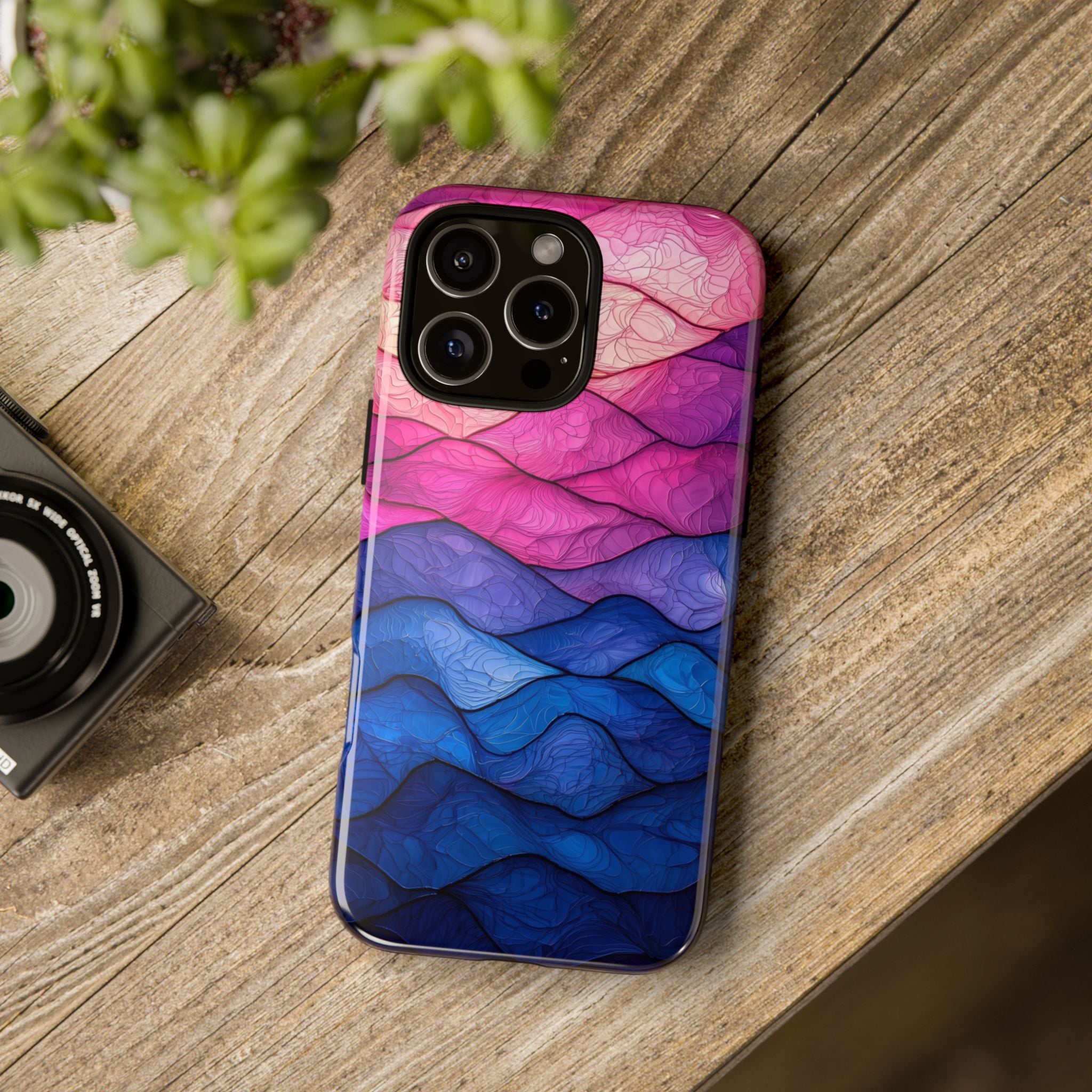 Abstract Ocean Waves iPhone Case — Pink & Blue Gradient Tough Case