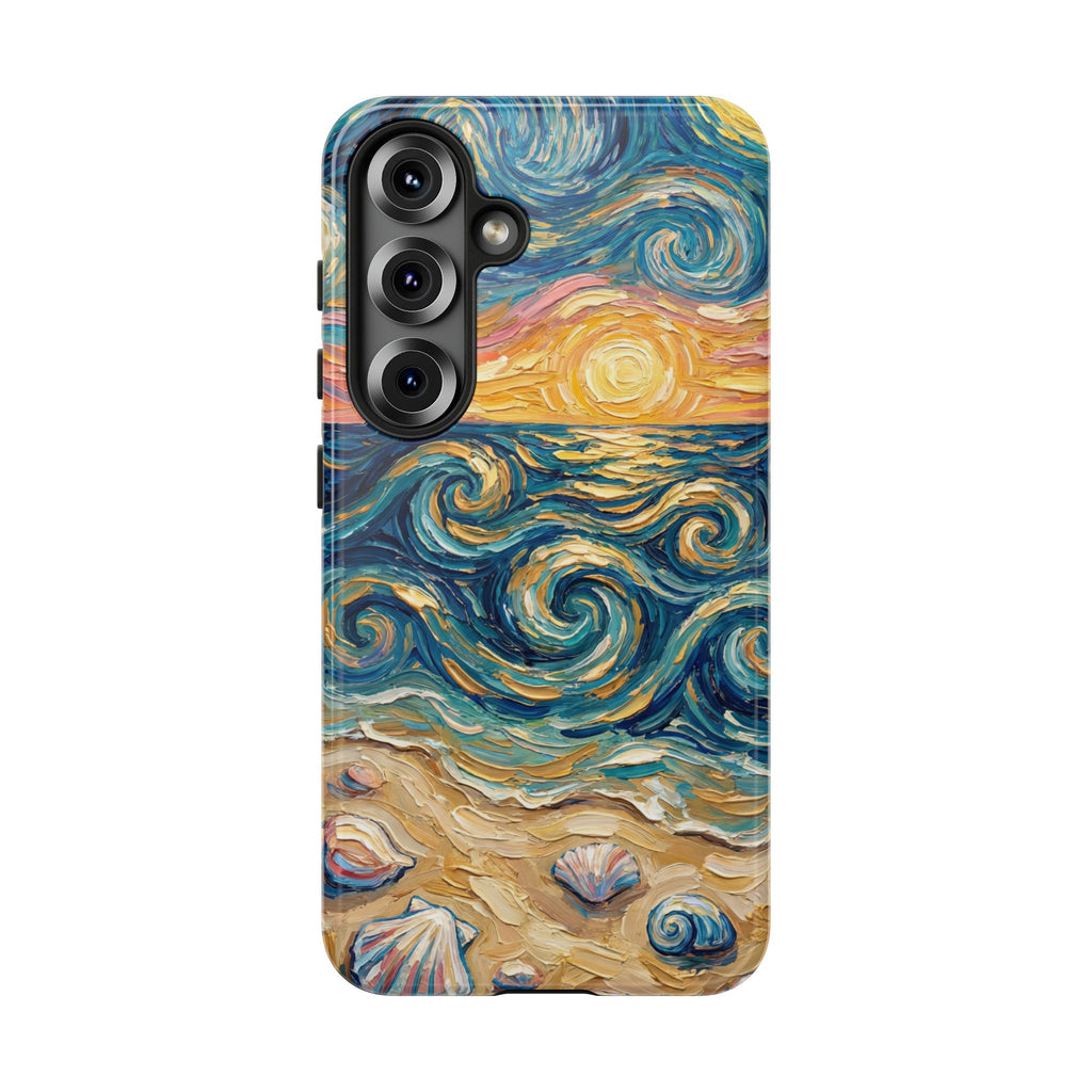 Custodia per Samsung Galaxy Sea Sunset — Onde da spiaggia in stile Van Gogh con conchiglie